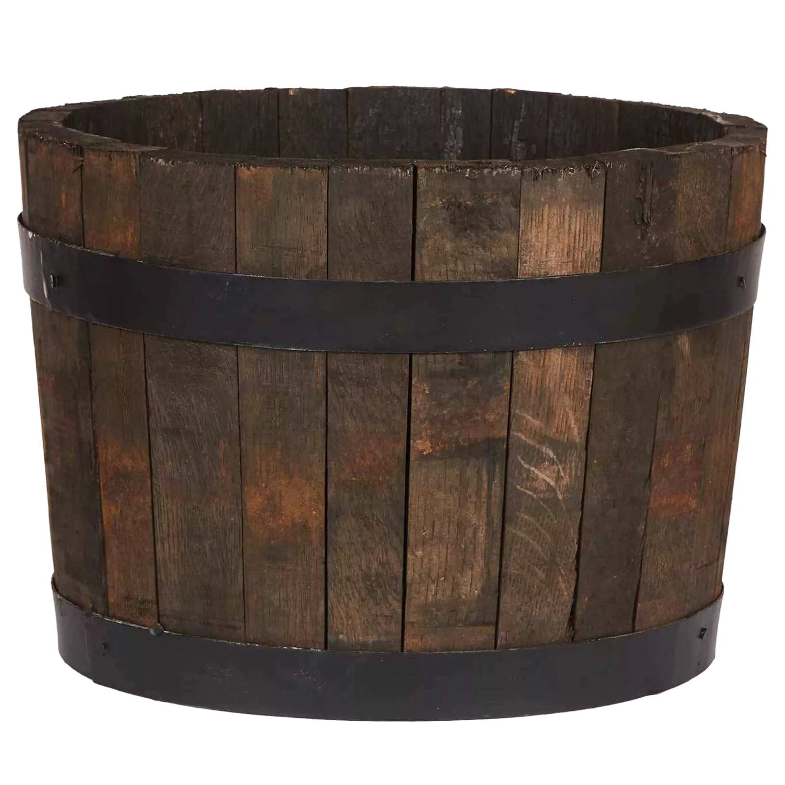 Rustic Upcycled Oak Wood Round Tub Half Barrel Outdoor Planter Made in UK by HORTICO