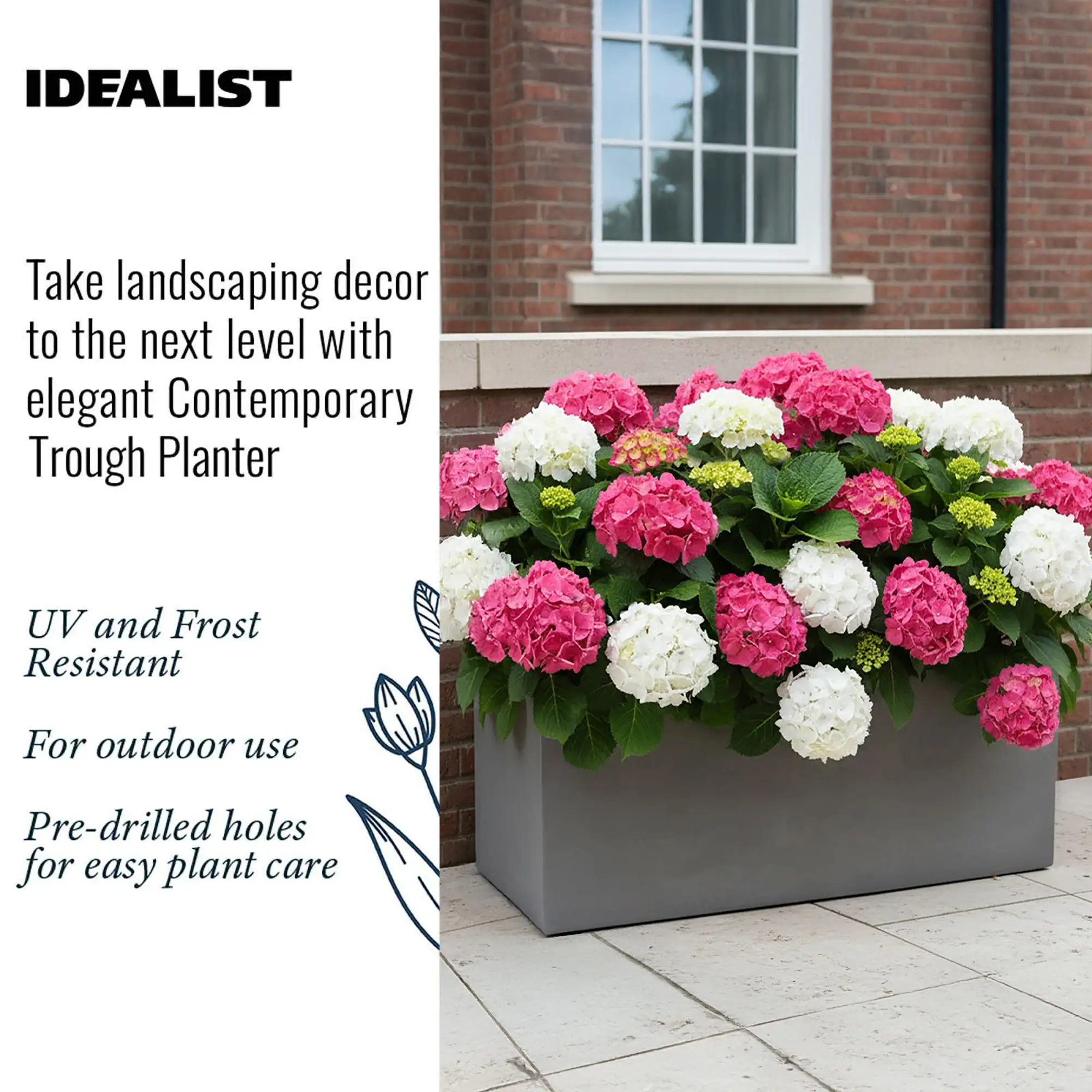 IDEALIST Lite Contemporary Light Concrete High Trough Planter Set