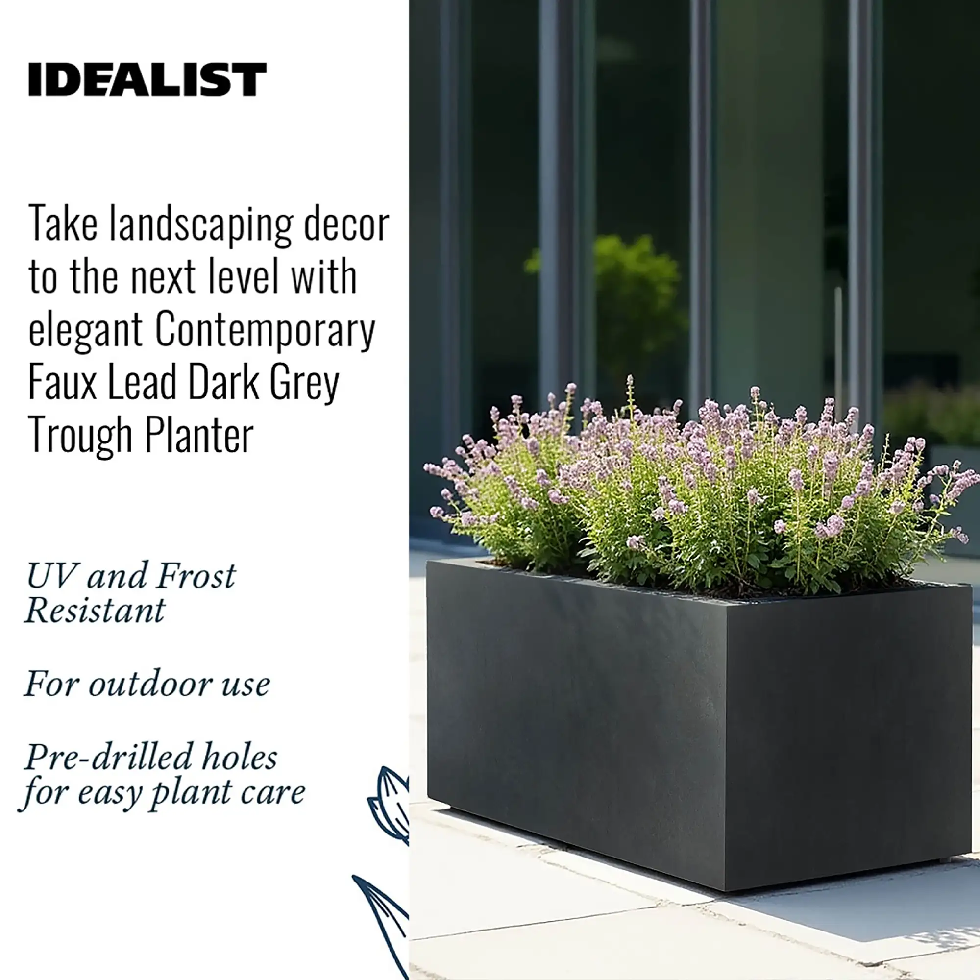 IDEALIST Lite Contemporary Light Concrete Trough Planter