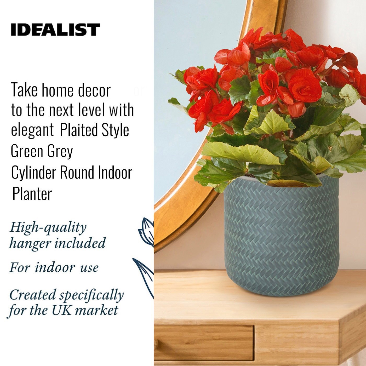 IDEALIST Lite Plaited Style Table and Hanging Cylinder Round Plant Pot Dual Use Indoor Planter