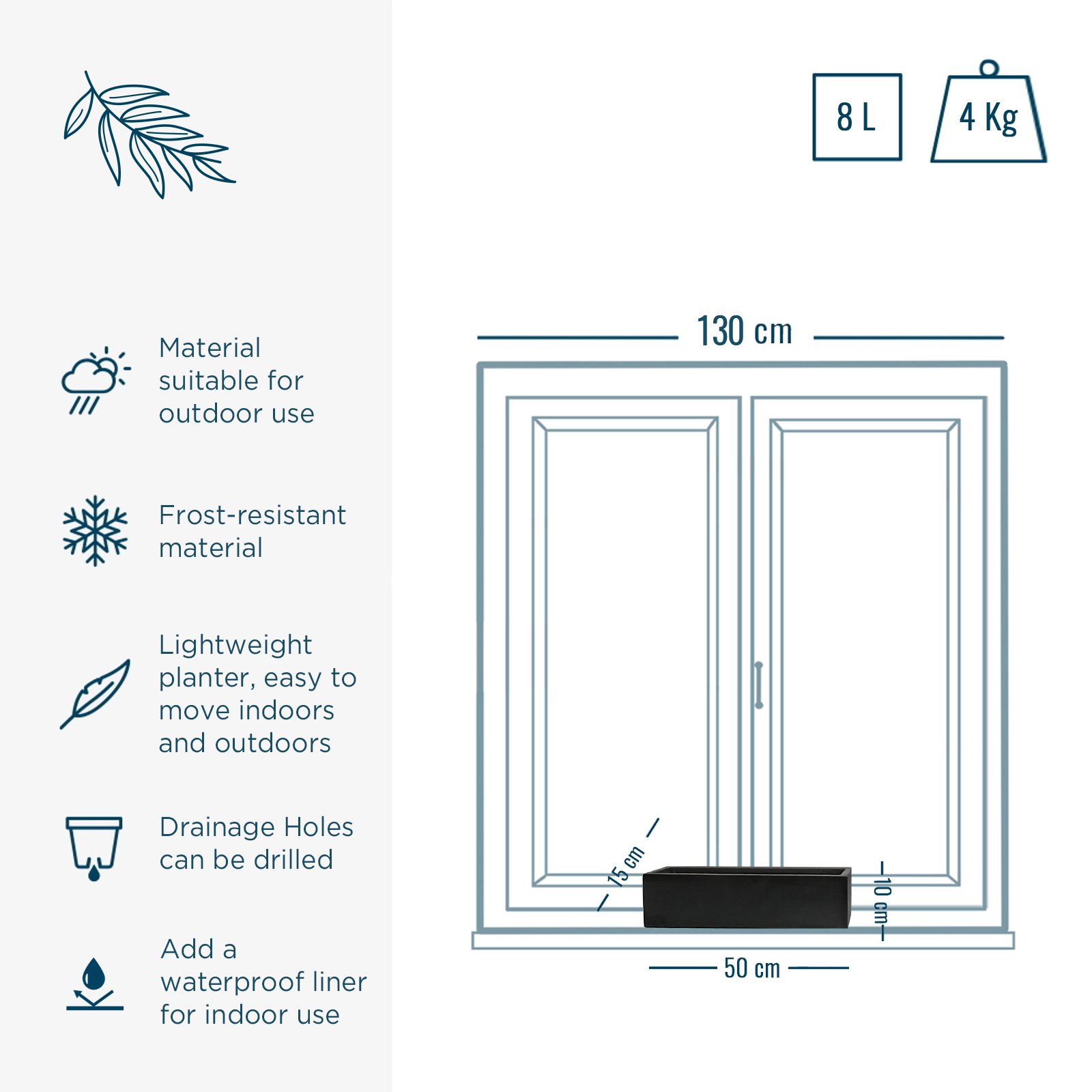 WINDOW BOX Fiberstone Slim Low Planter by Idealist Premium Balcony