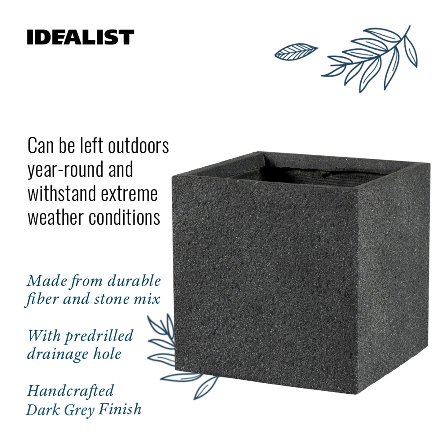 IDEALIST Lite Square Textured Concrete Effect Outdoor Planter