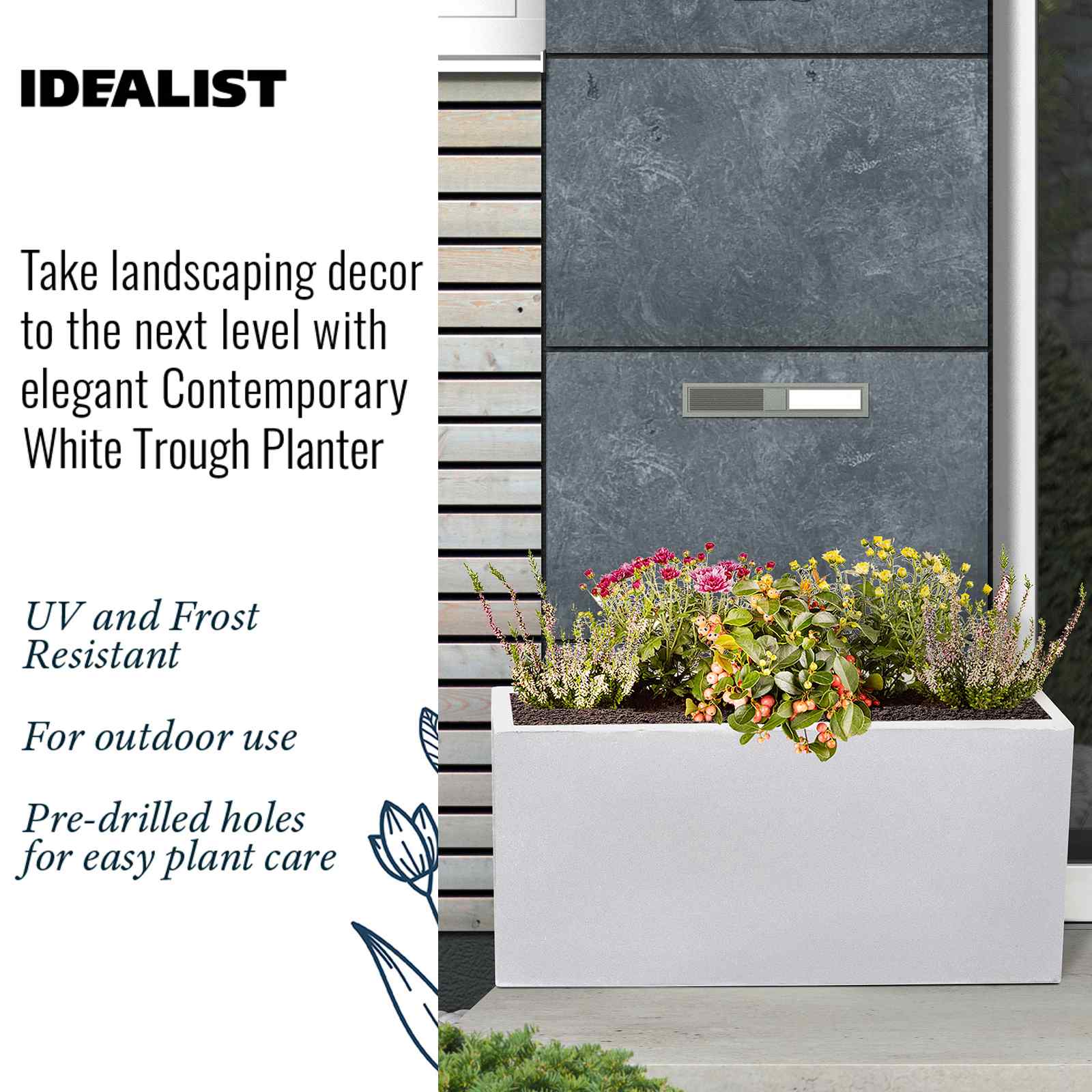 IDEALIST Lite Contemporary Light Concrete High Trough Planter