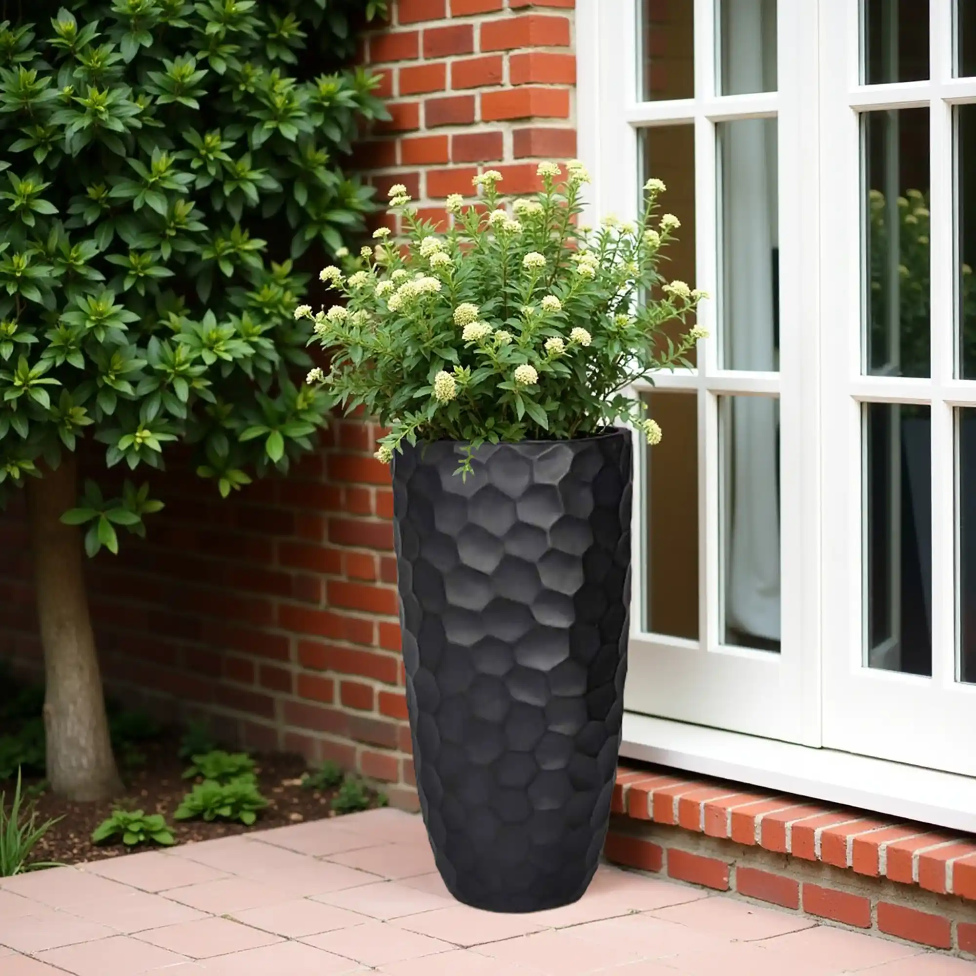 IDEALIST Lite Mosaic Style Black Tall Round Vase Planter Outdoor Plant Pot  D31.5 H61 cm, 47L