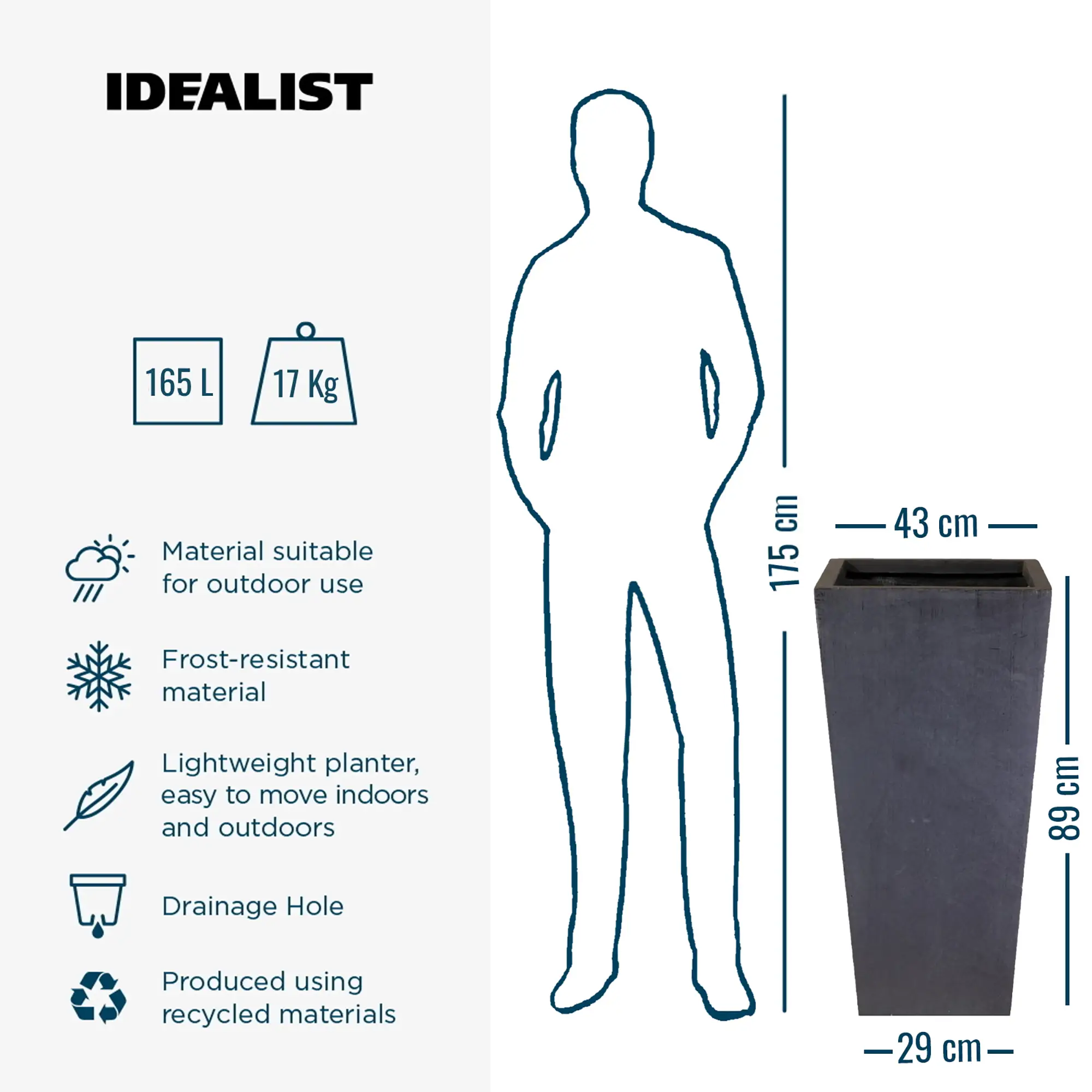 IDEALIST Lite Tall Tapered Contemporary Light Concrete Planter