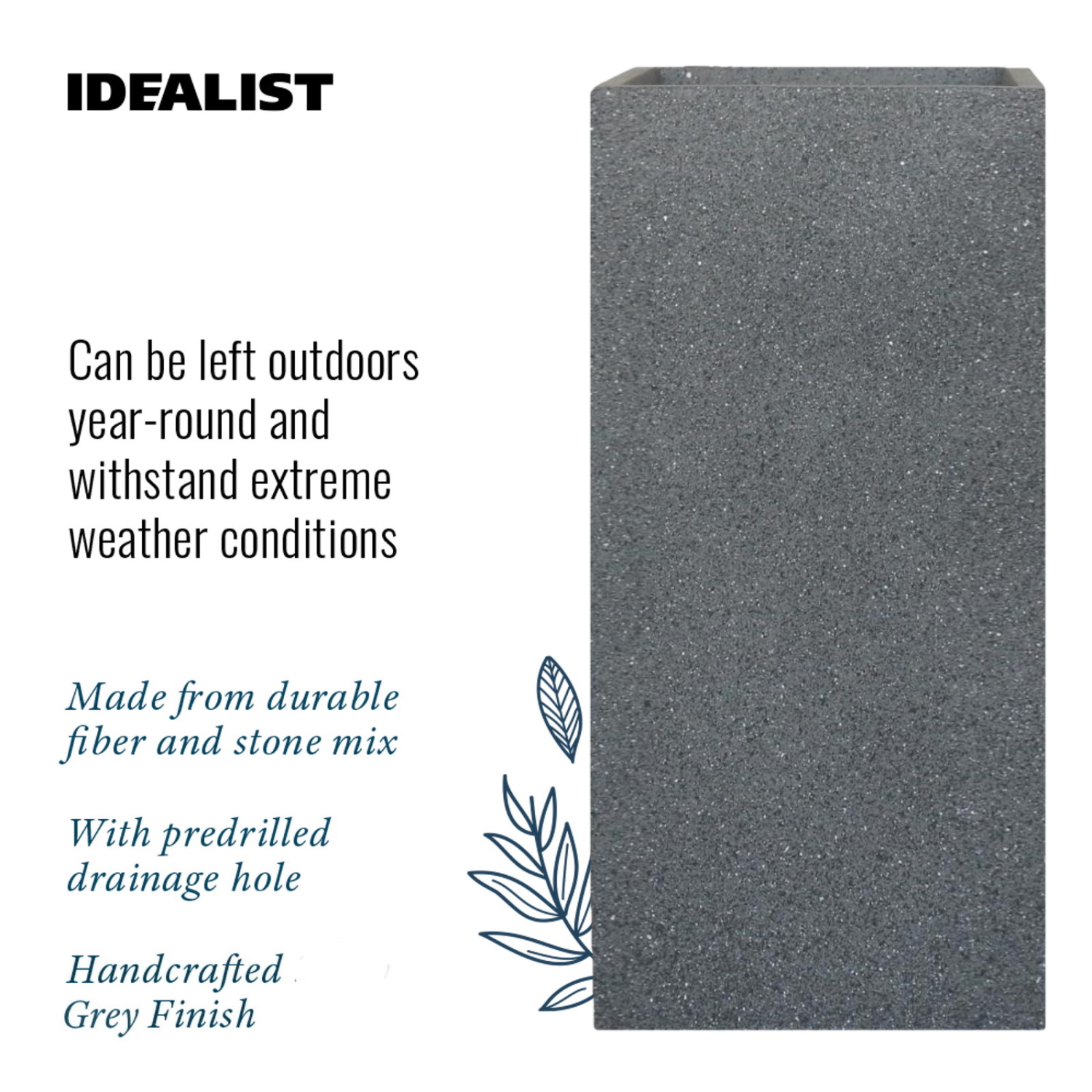 IDEALIST Lite Textured Concrete Effect Tall Square Outdoor Planter