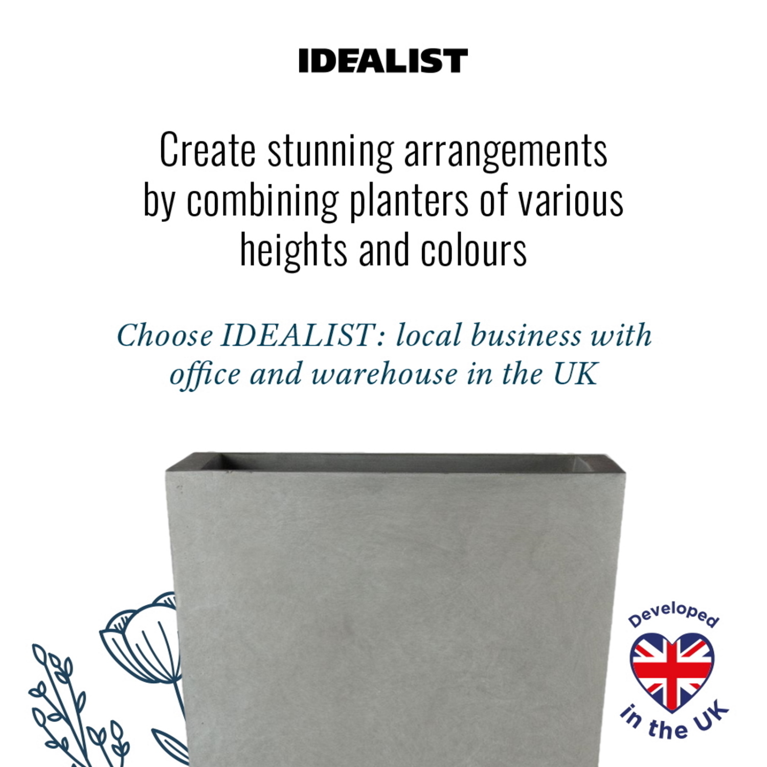 IDEALIST Lite Tall Tapered Contemporary Light Concrete Planter