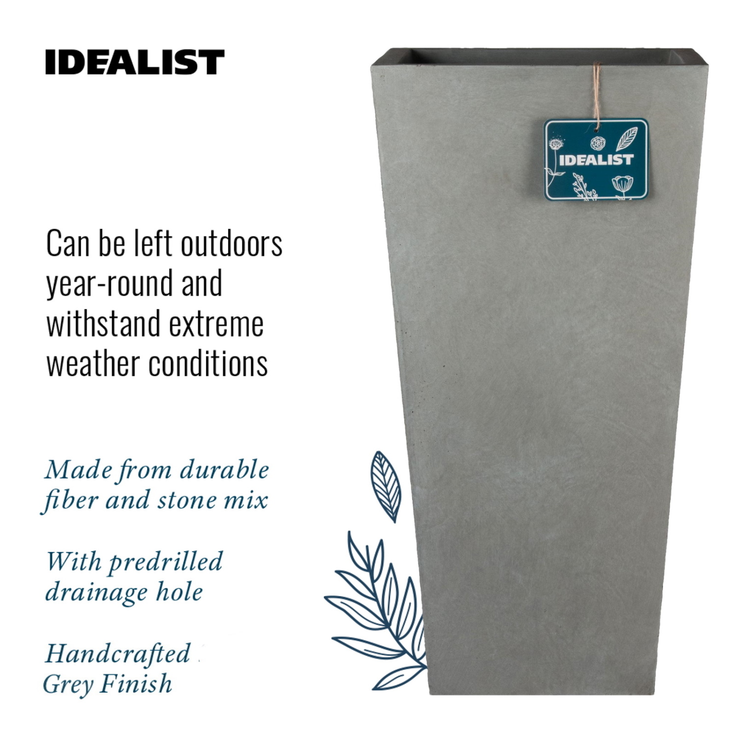 IDEALIST Lite Tall Tapered Contemporary Light Concrete Planter