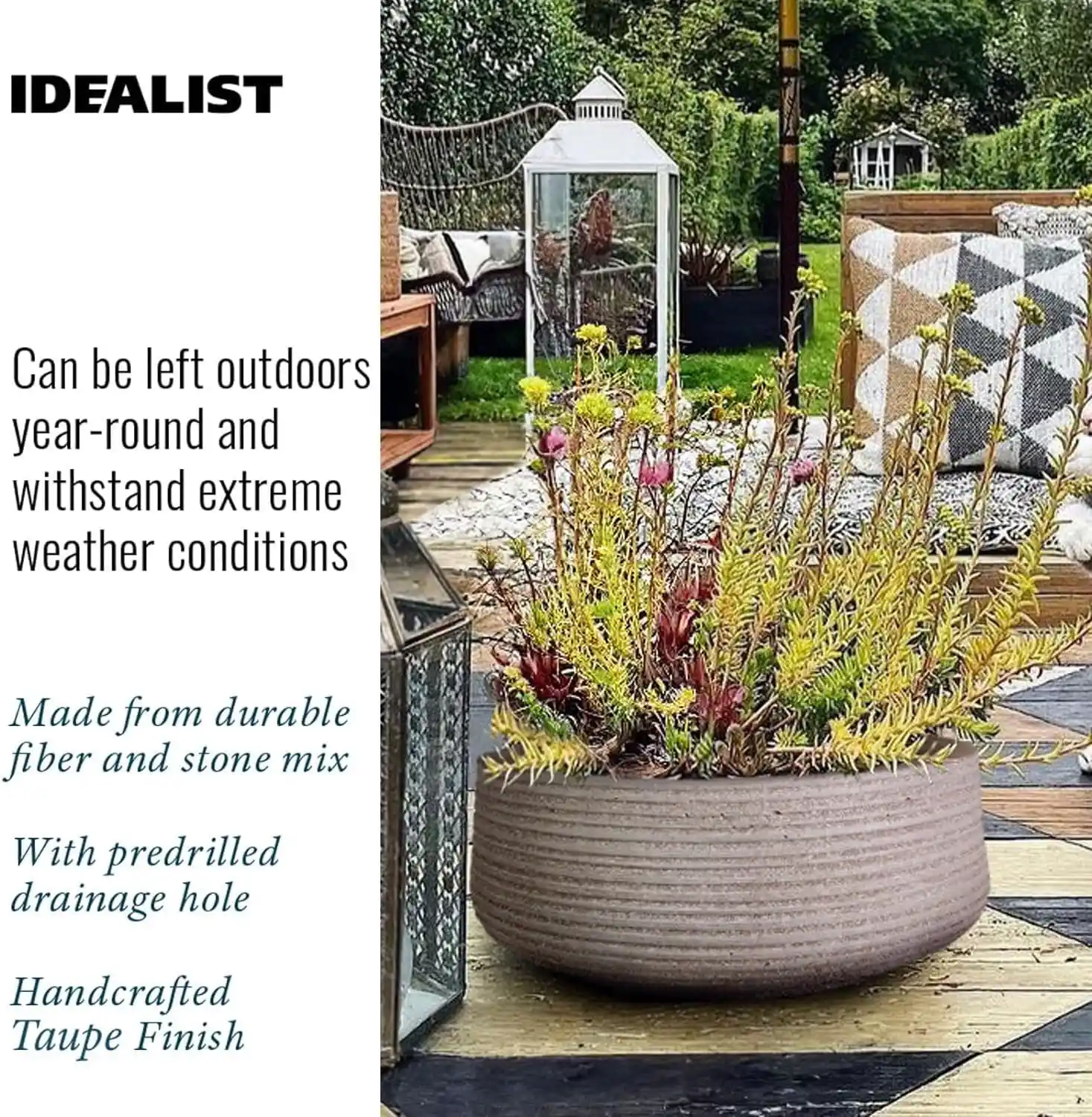 IDEALIST Lite Large Ribbed Light Concrete Bowl Planter