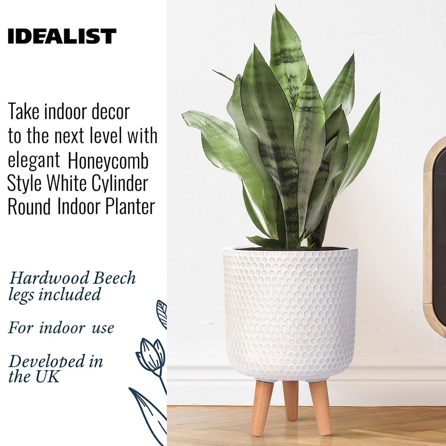IDEALIST Lite Honeycomb Style Cylinder Planter on Legs, Round Pot Plant Stand Indoor