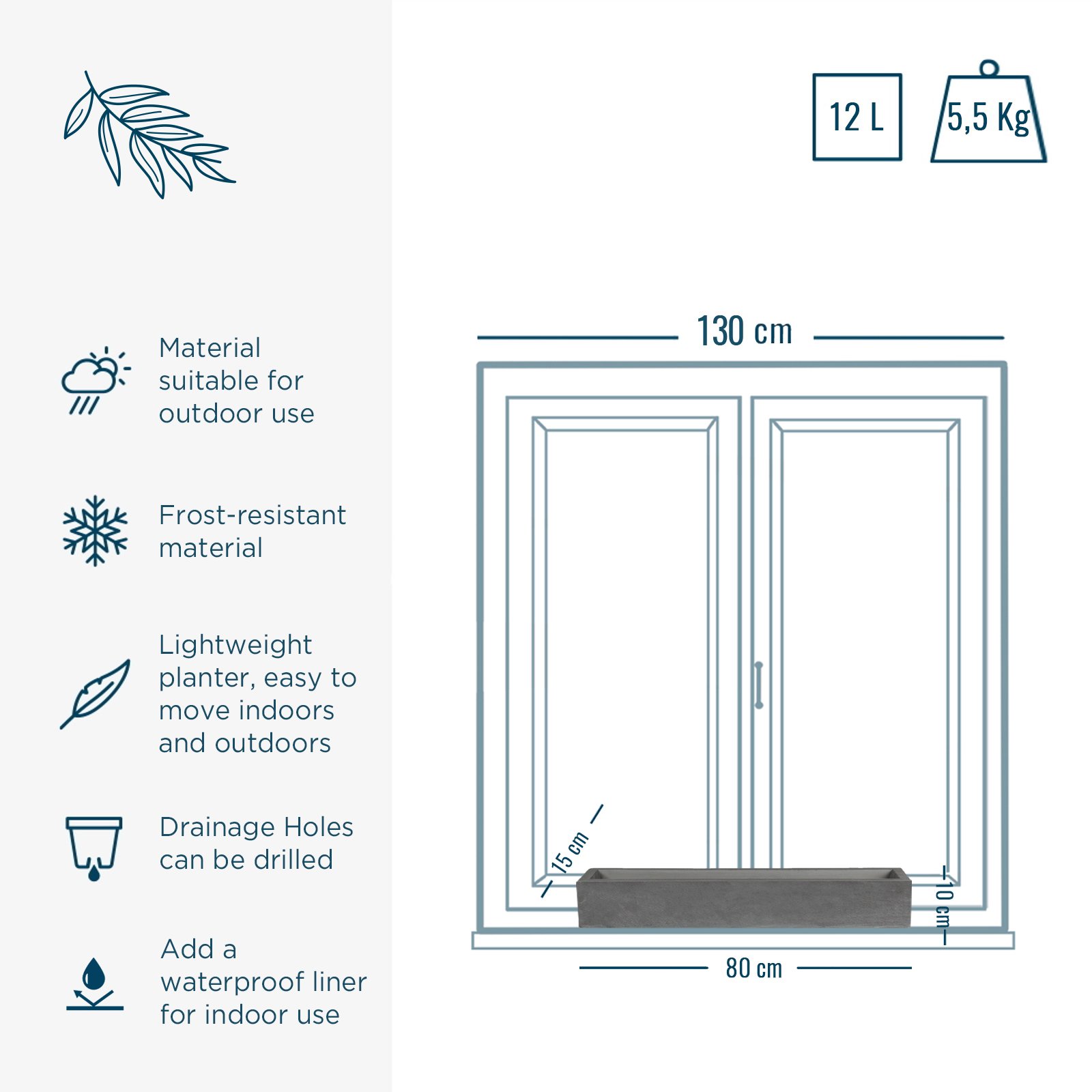 WINDOW BOX Fiberstone Slim Low Planter by Idealist Premium Balcony