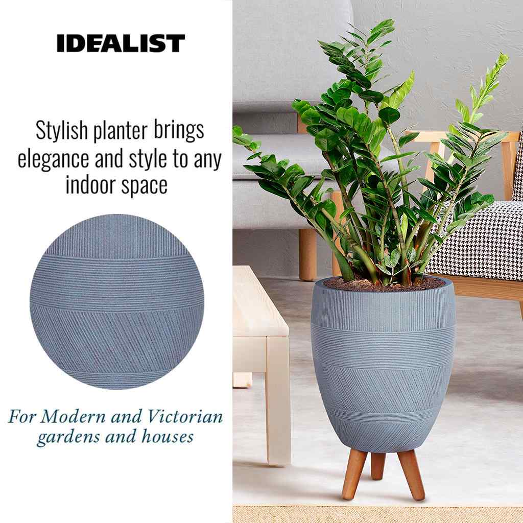 IDEALIST Lite Striped Egg Planter on Legs, Round Pot Plant Stand Indoor