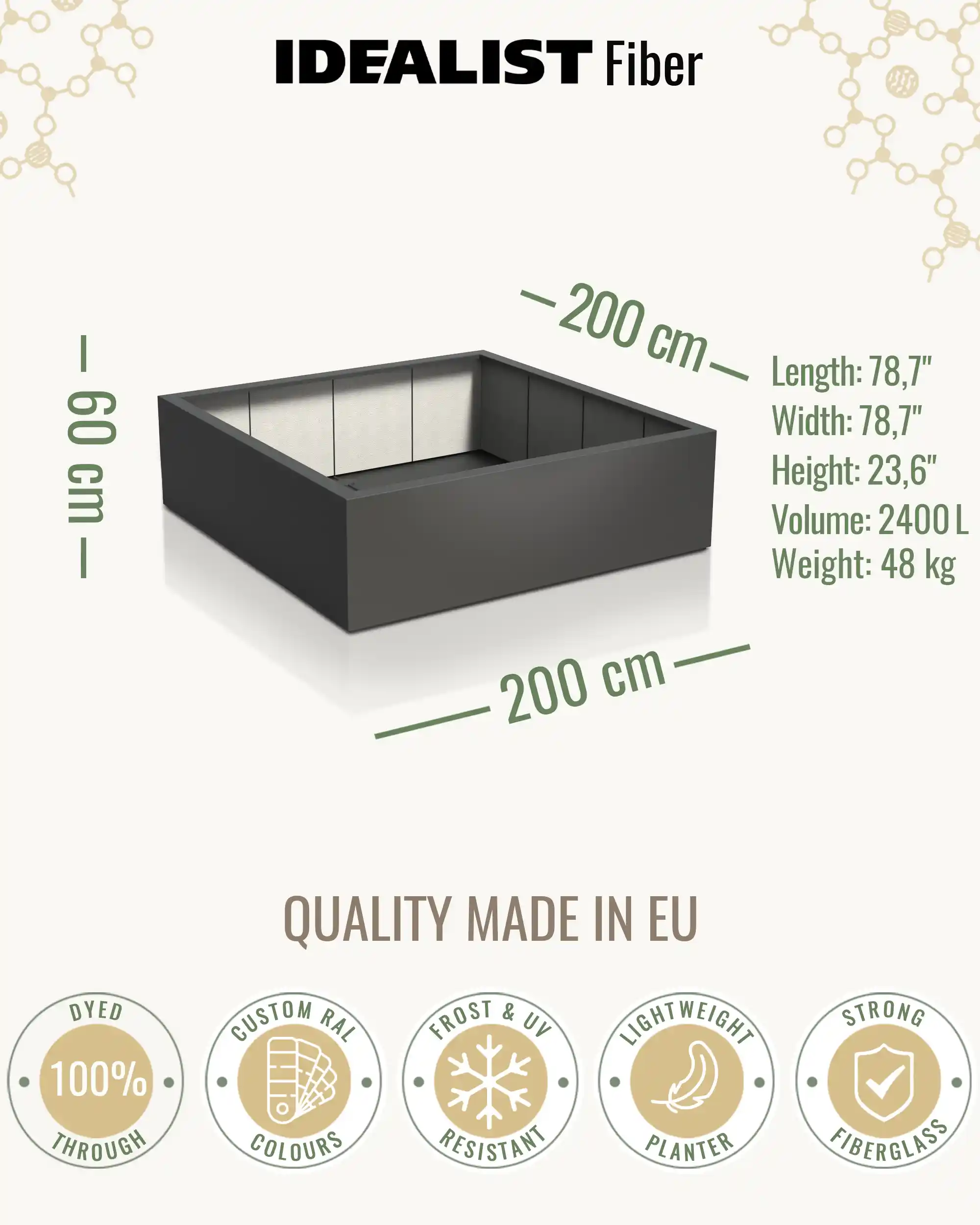 PURE Low Cube Outdoor Fiberglass Planter