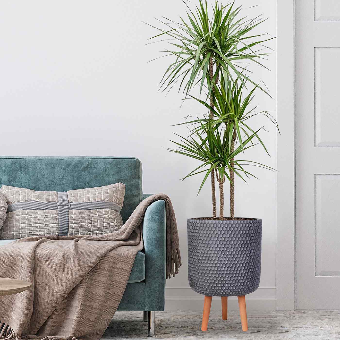 IDEALIST Lite Honeycomb Style Cylinder Planter on Legs, Round Pot Plant Stand Indoor