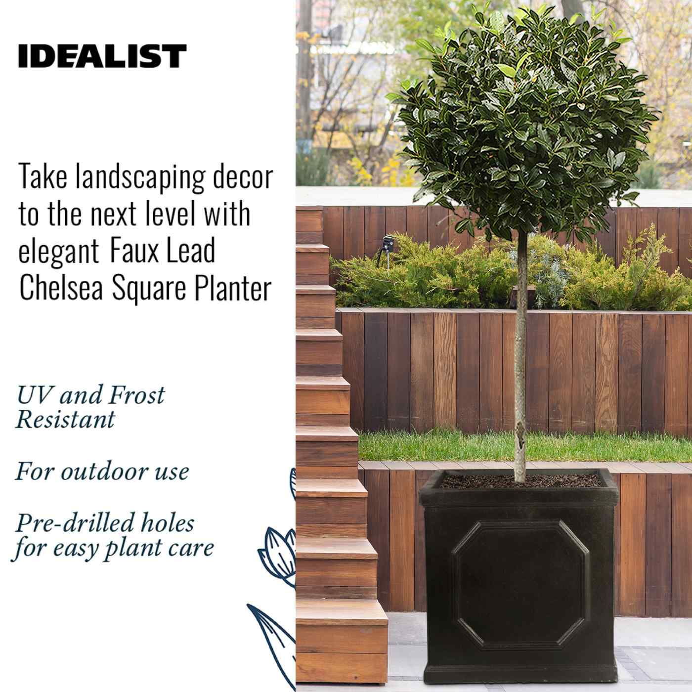 IDEALIST Lite Faux Lead Chelsea Box Square Light Concrete Planter