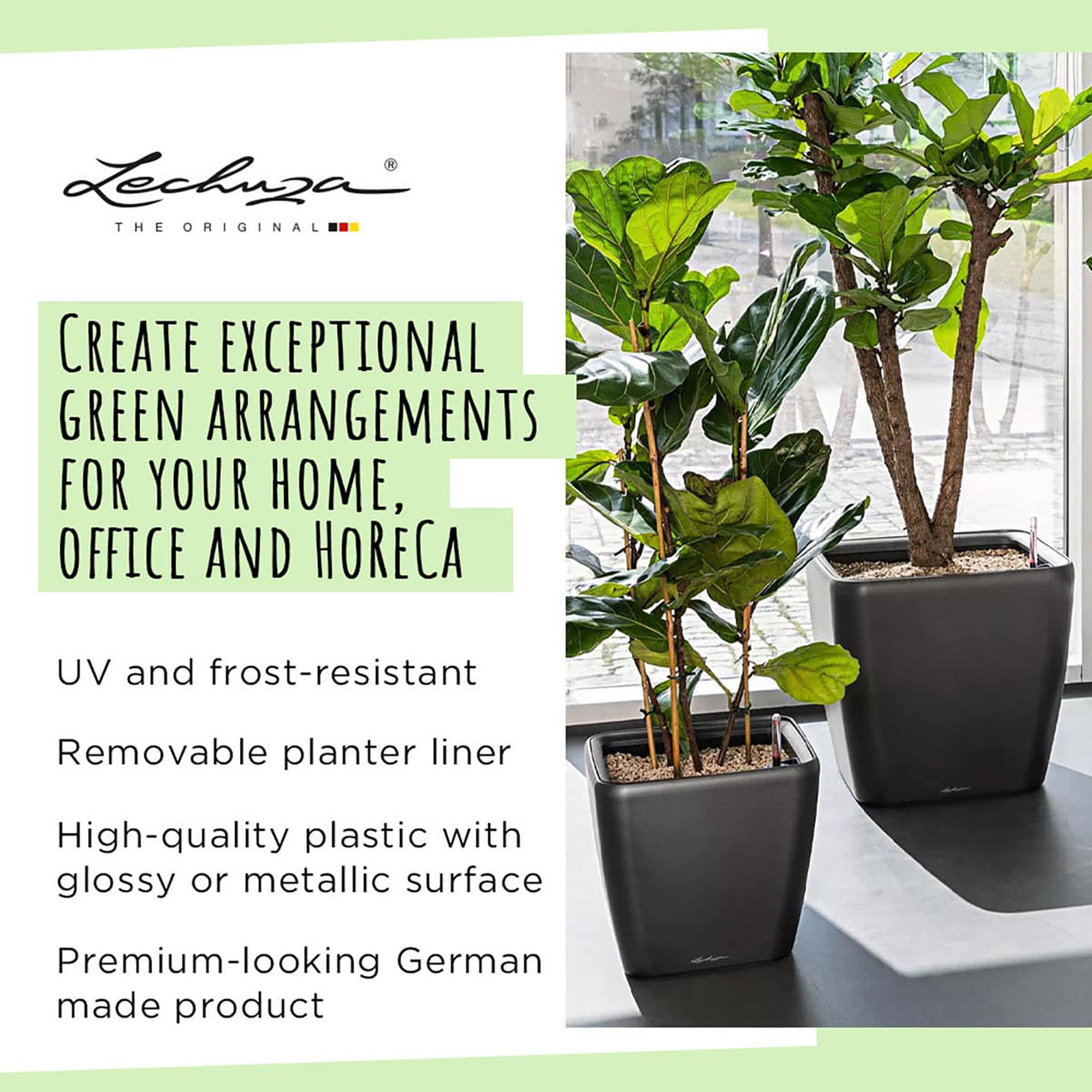 LECHUZA Quadro LS Square Poly Resin Self-watering Planter