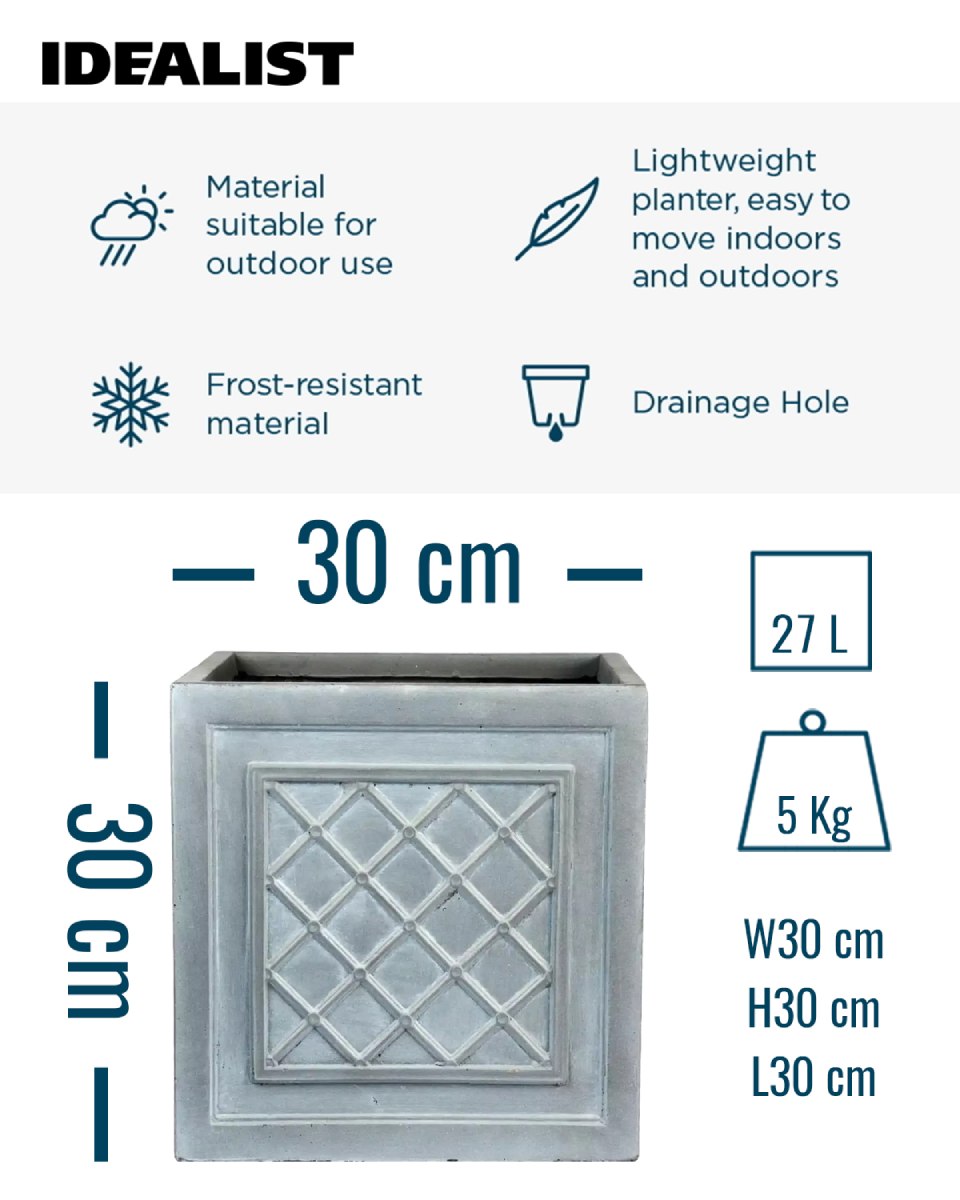 IDEALIST Lite Faux Lead Lattice Planter Light Concrete Square Box