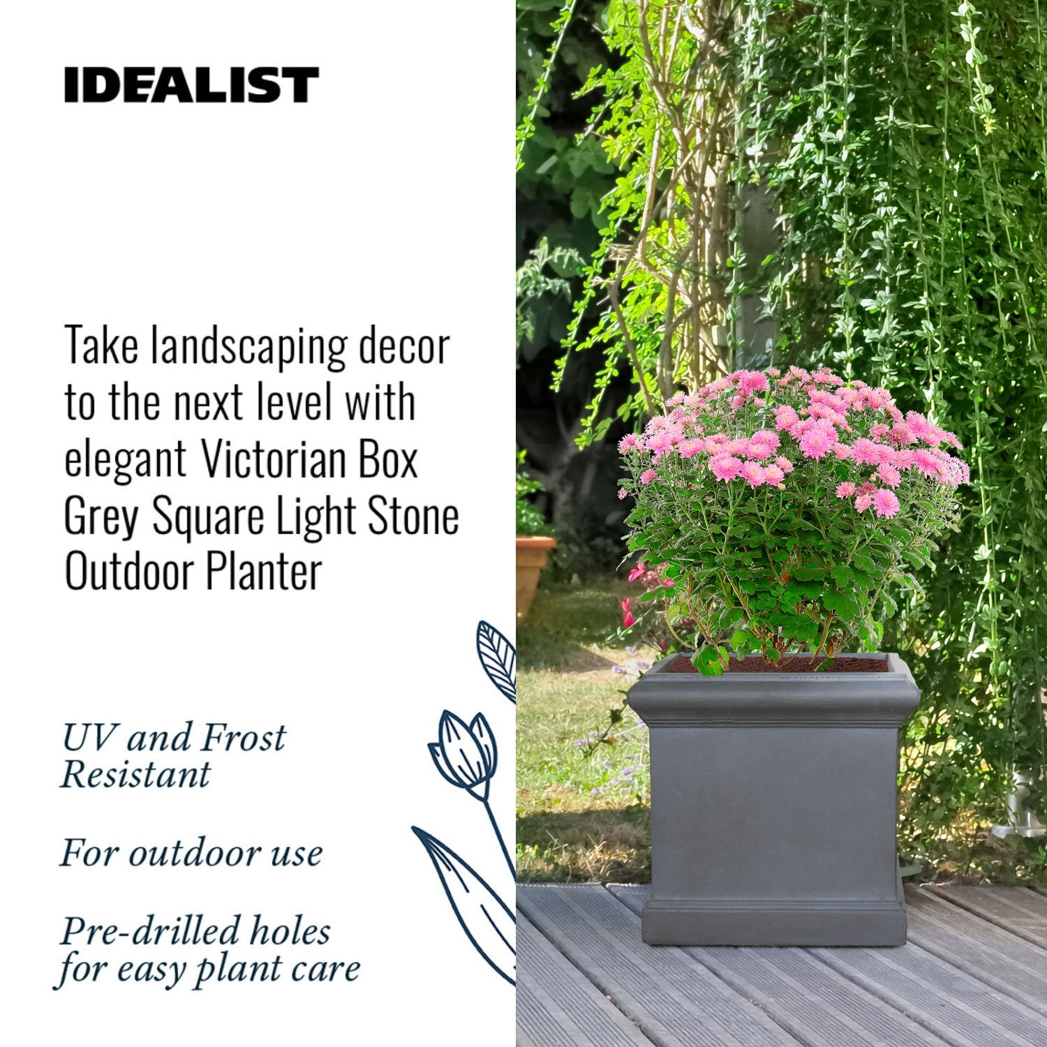 IDEALIST Lite Victorian Box Square Light Stone Outdoor Planter