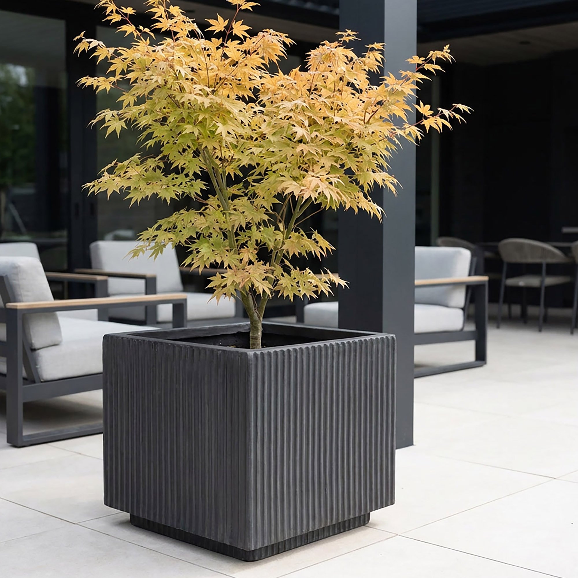 IDEALIST Lite Vertical Ribbed Square Effect Outdoor Planter