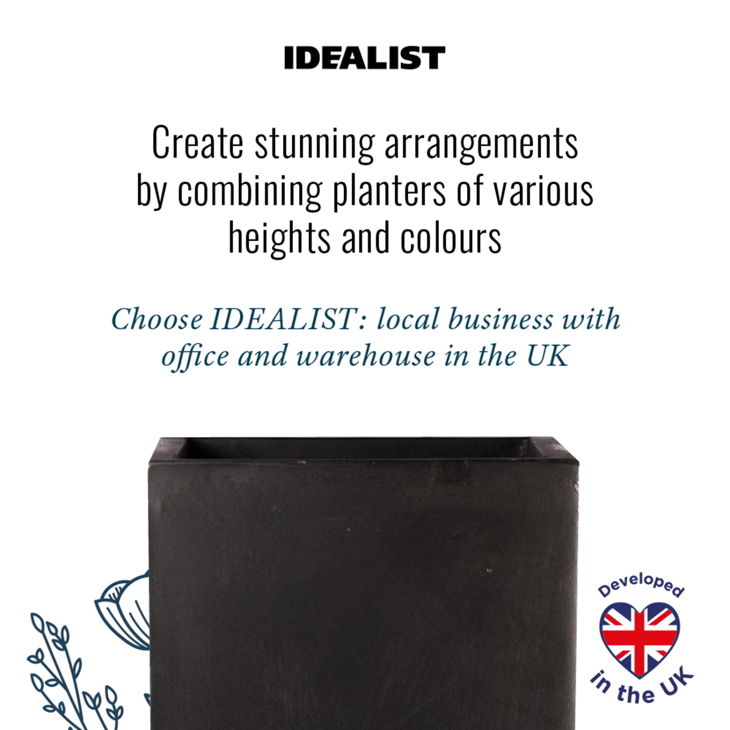 IDEALIST Lite Tall Square Contemporary Light Concrete Planter