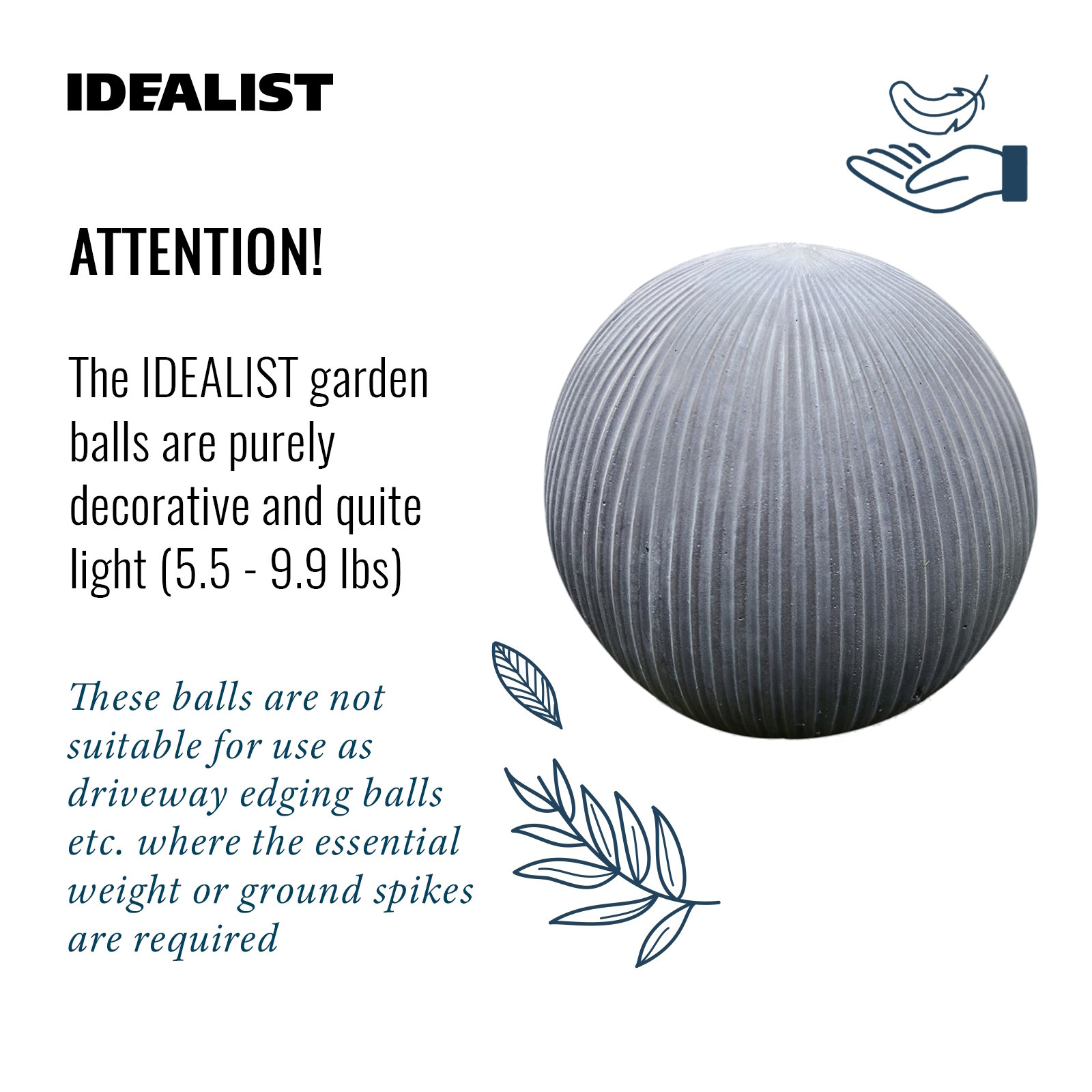 IDEALIST Lite Vertical Ribbed Outdoor Garden Decorative Ball