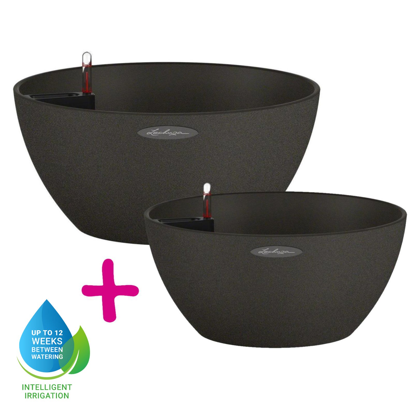 LECHUZA CUBETO COLOR Round Stone Look Poly Resin Self-watering Planter Set