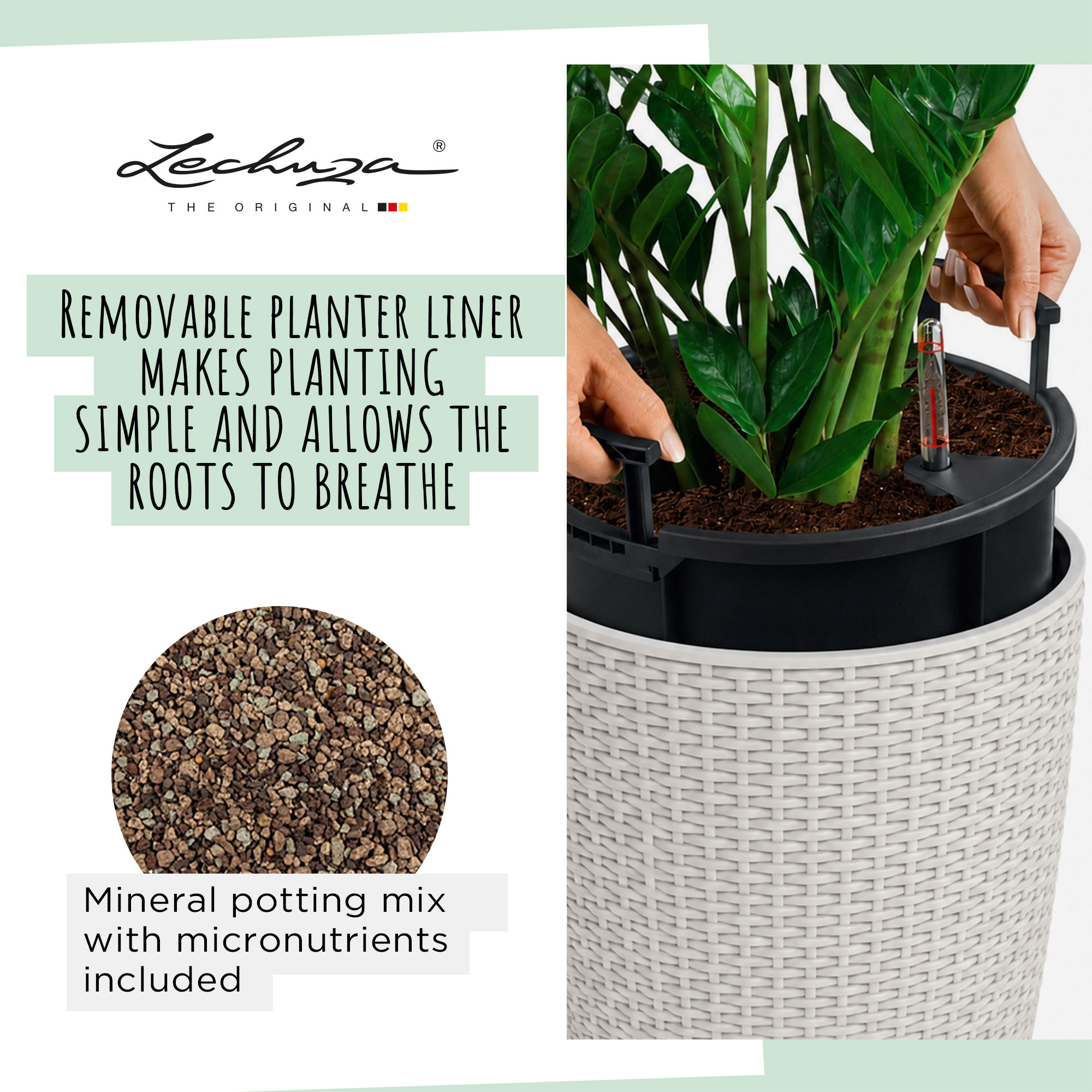 LECHUZA CILINDRO Cottage Round Tall Poly Resin Self-watering Planter