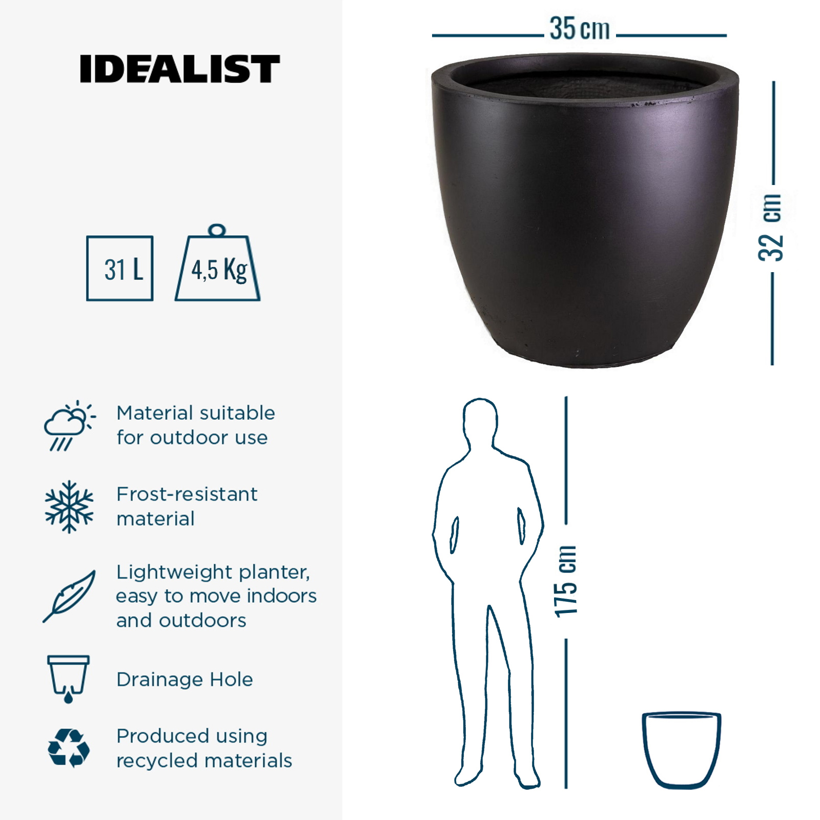 IDEALIST Lite Contemporary Light Concrete Egg Planter