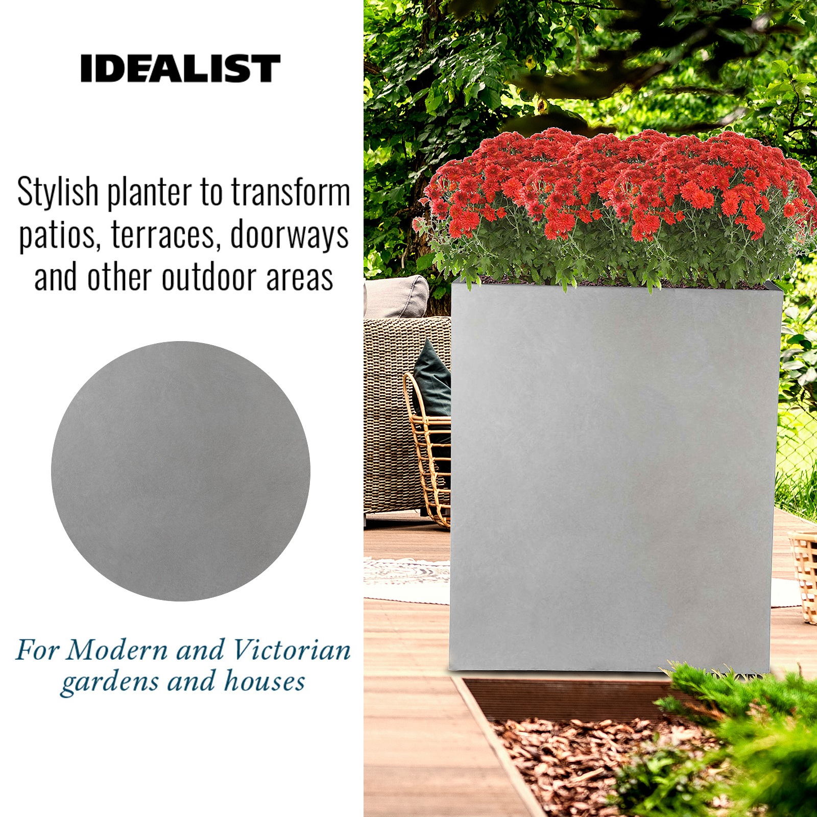 IDEALIST Lite Narrow Contemporary Light Concrete Trough Planter