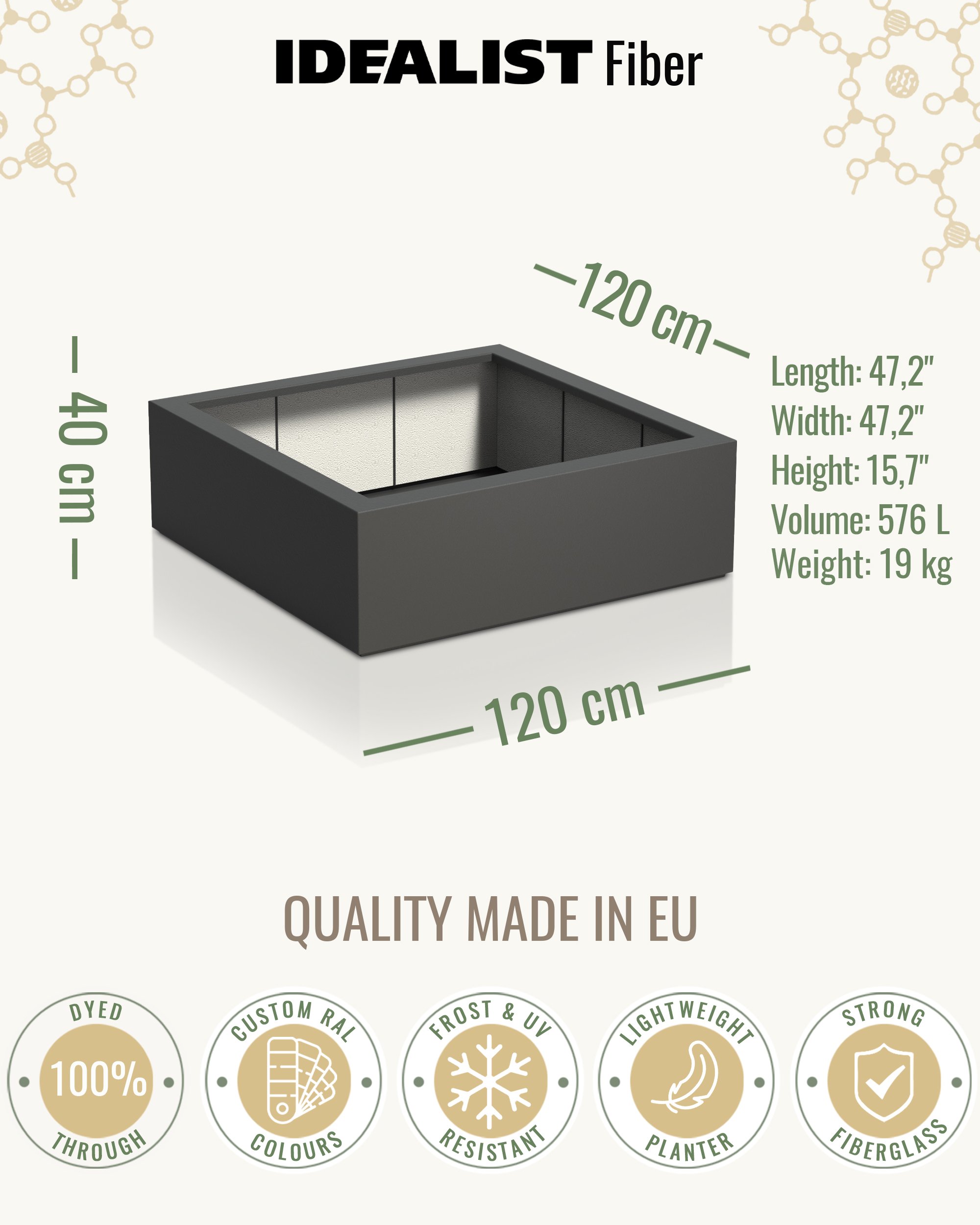 PURE Low Cube Outdoor Fiberglass Planter