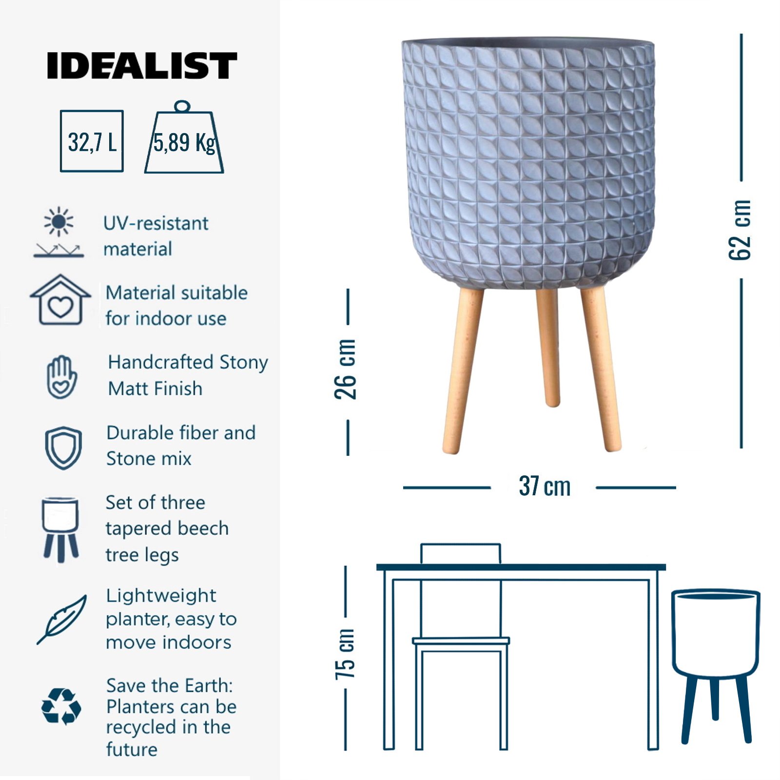 IDEALIST Lite Faceted Effect Planter on Legs