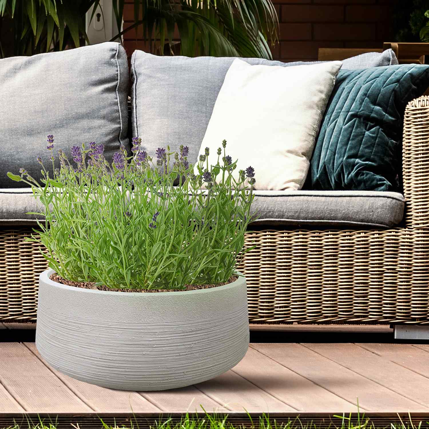 IDEALIST Lite Ribbed Light Concrete Bowl Planter