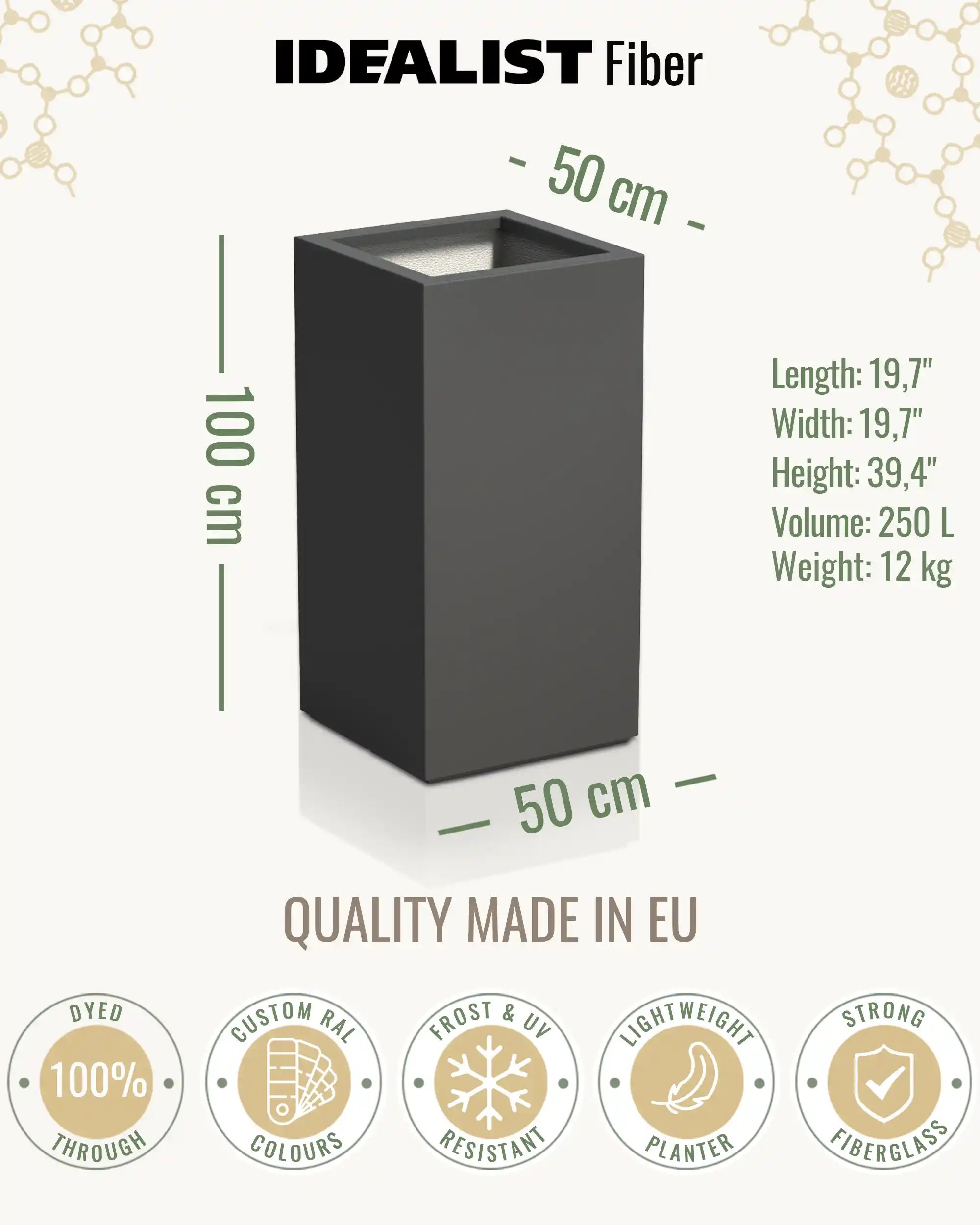 PURE High Cube Outdoor Fiberglass Planter