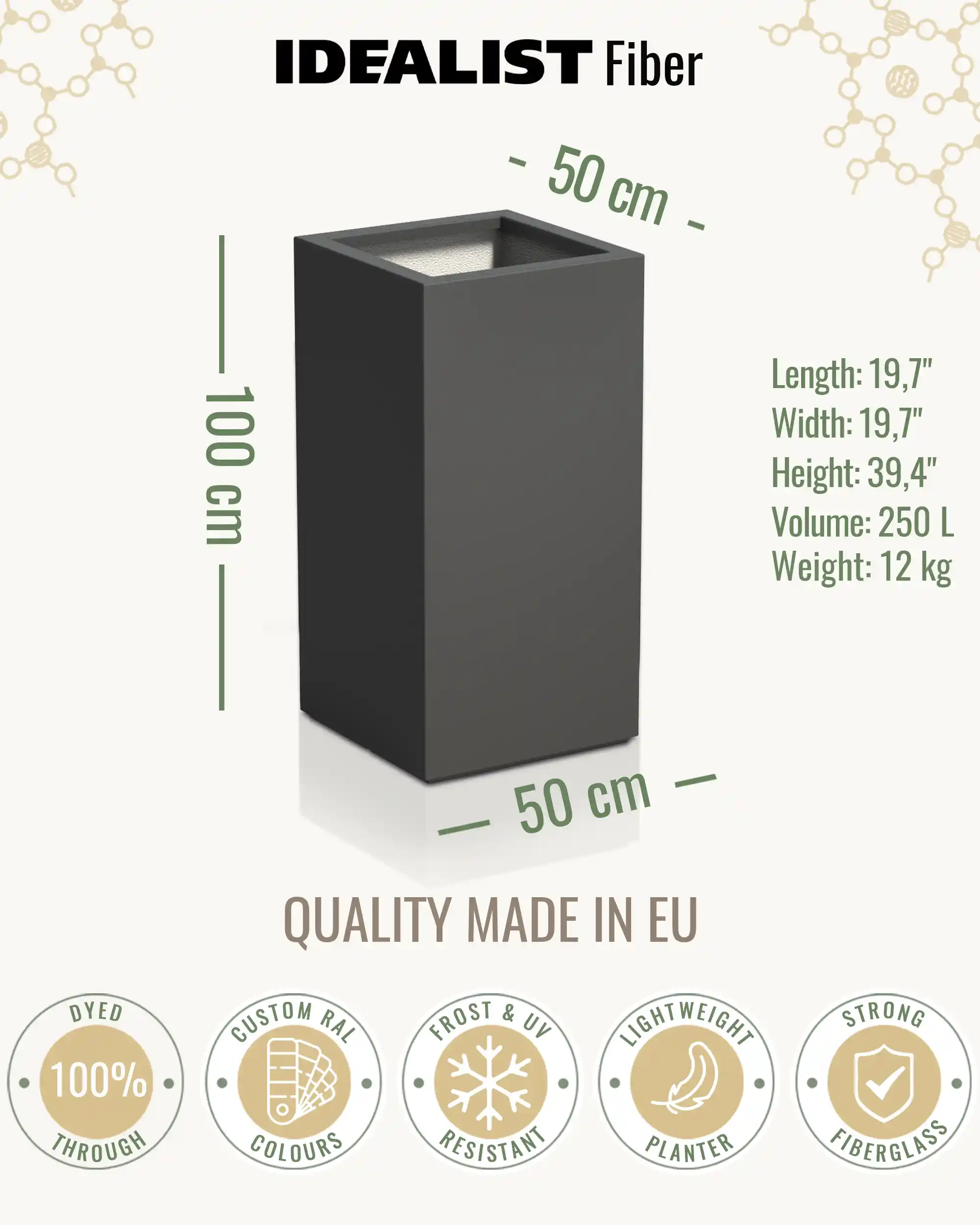 PURE High Cube Outdoor Fiberglass Planter