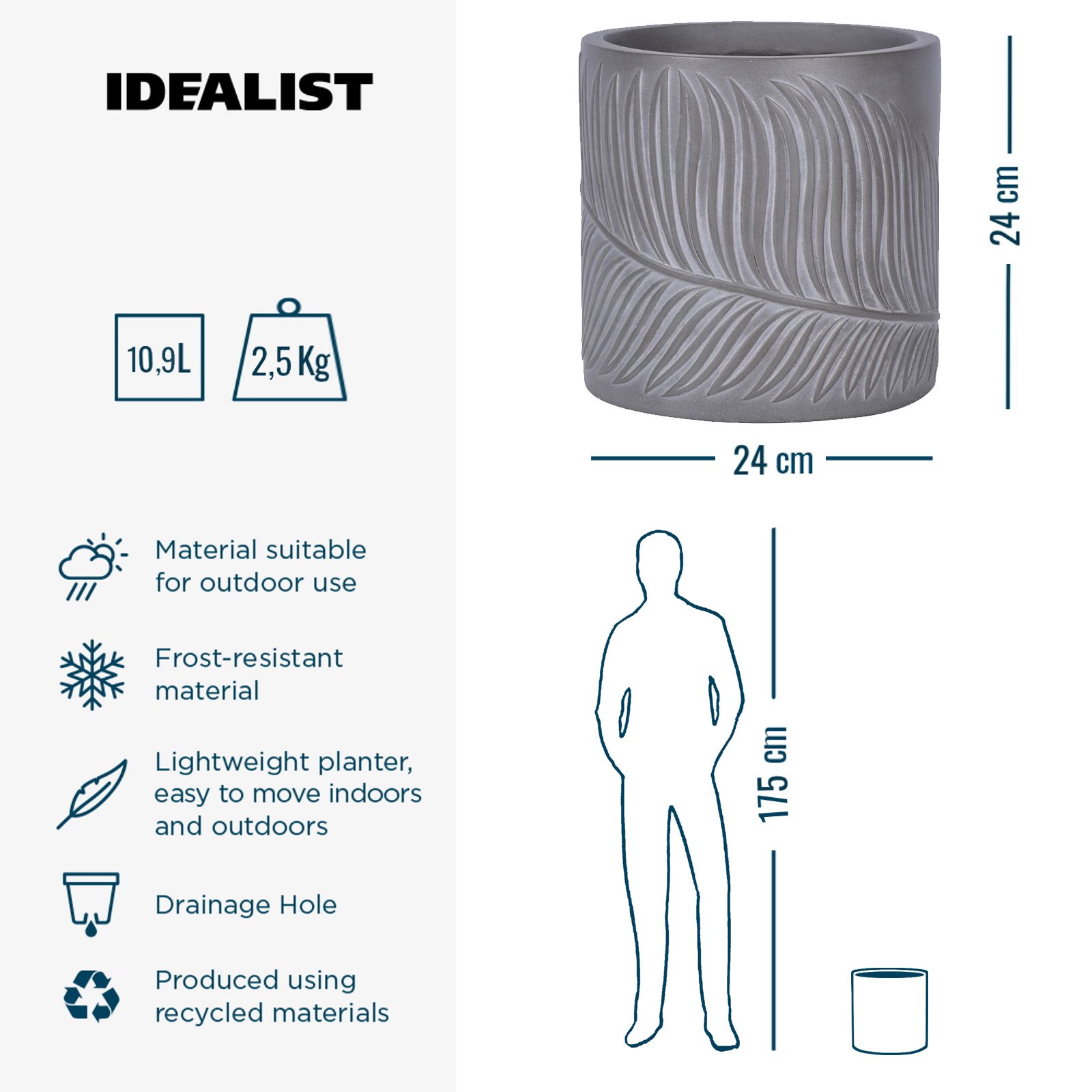 IDEALIST Lite Leaf Embossed Round Planter