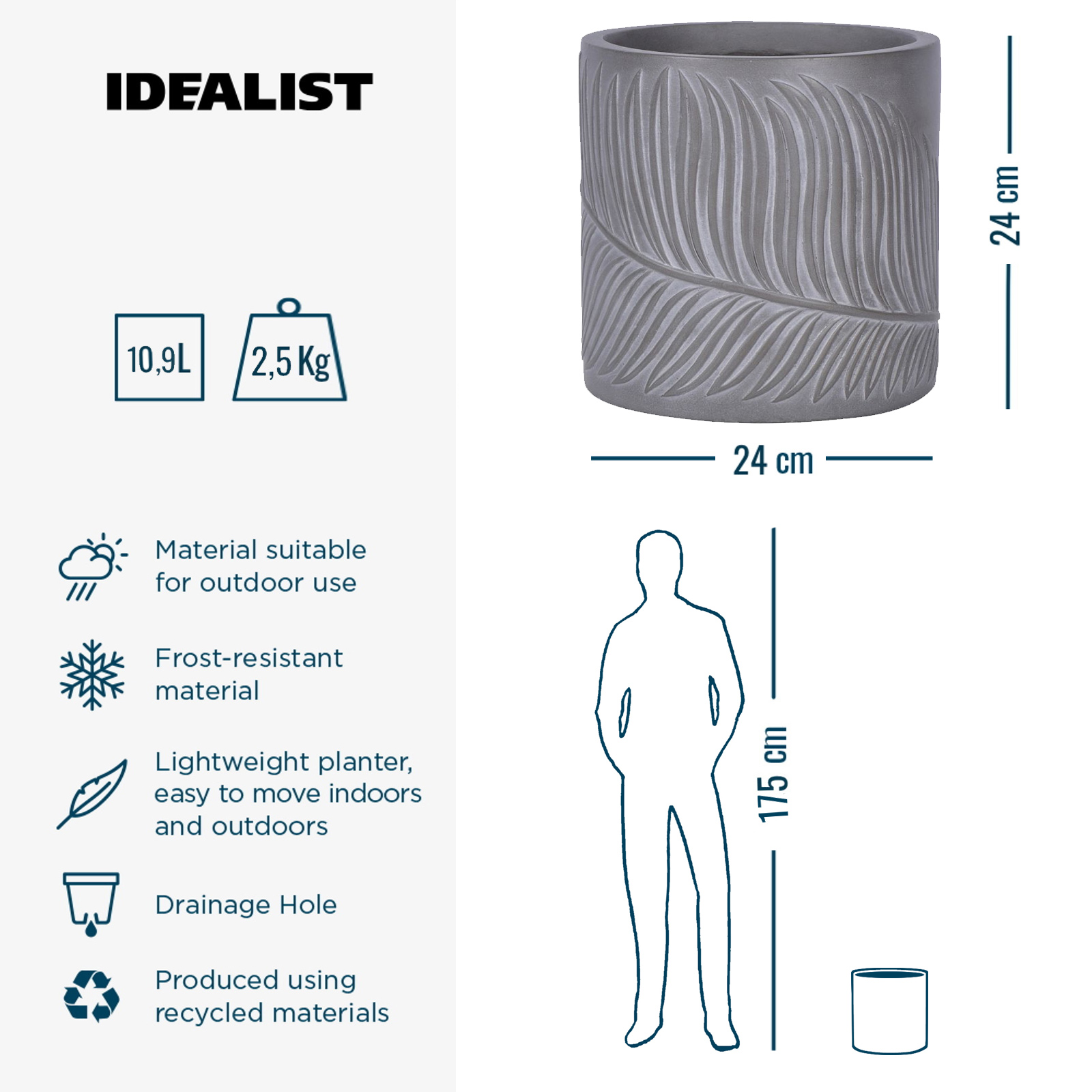 IDEALIST Lite Leaf Embossed Round Planter