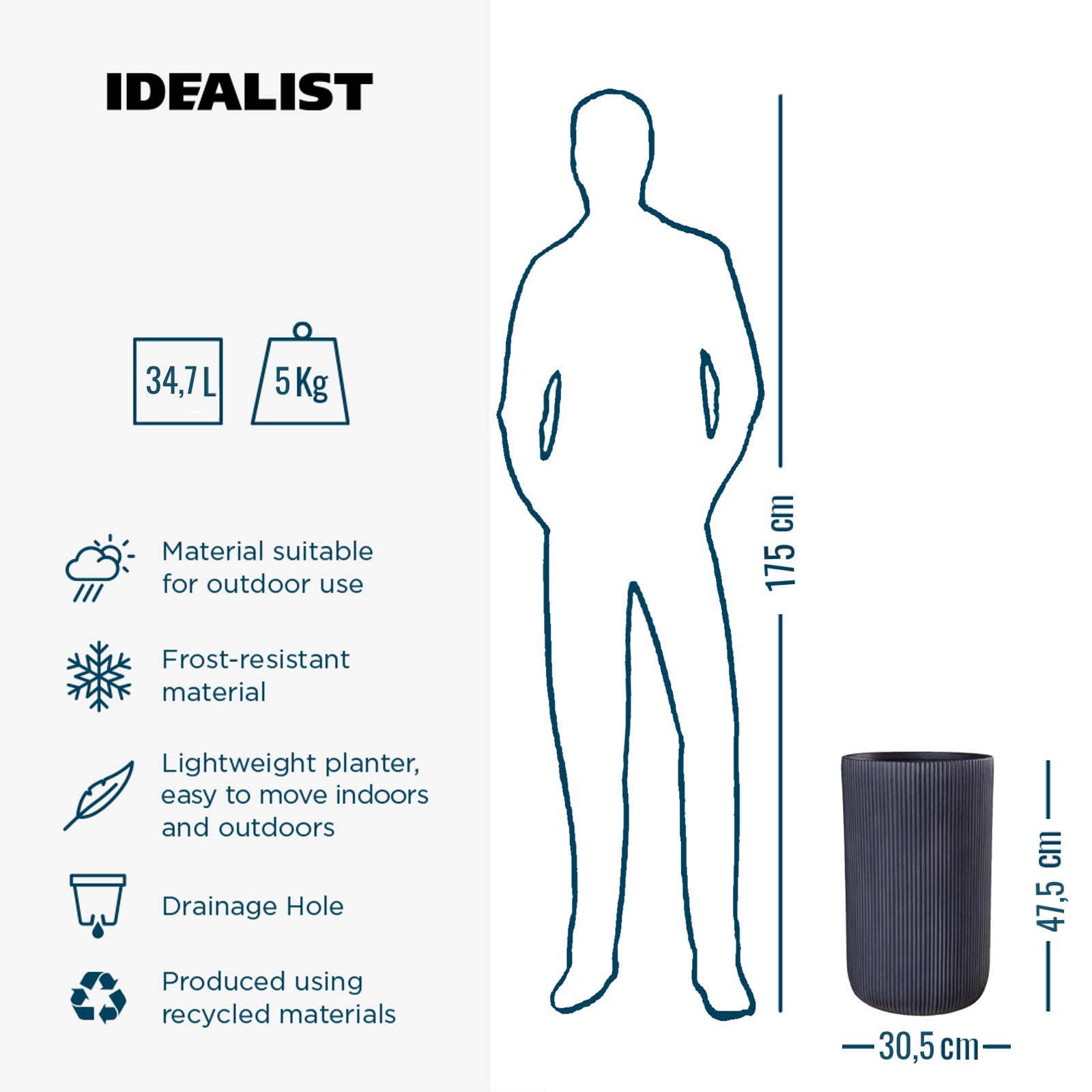 IDEALIST Lite Ribbed Cylinder Outdoor Planter
