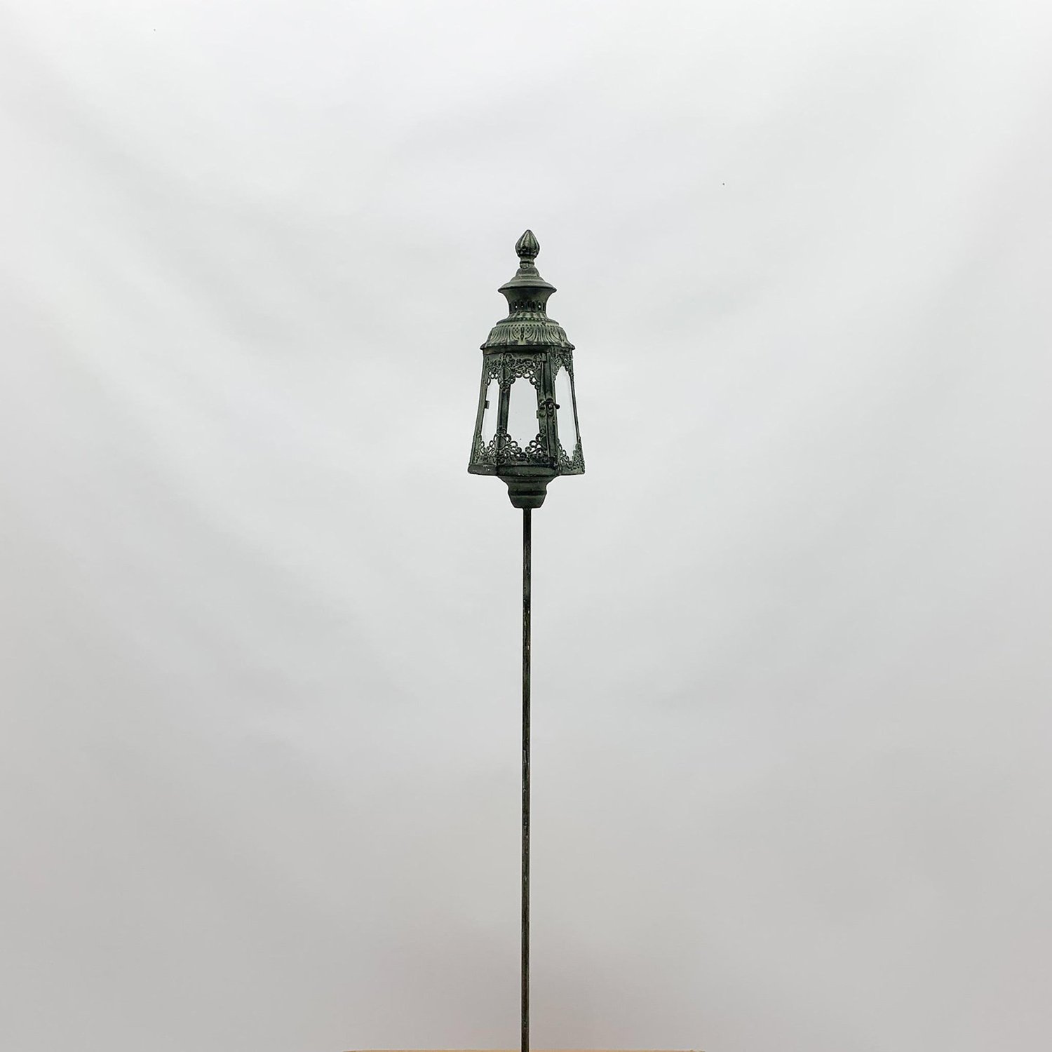 Cone Metal Ornament Garden Stake Dark Silver Lantern by Minster