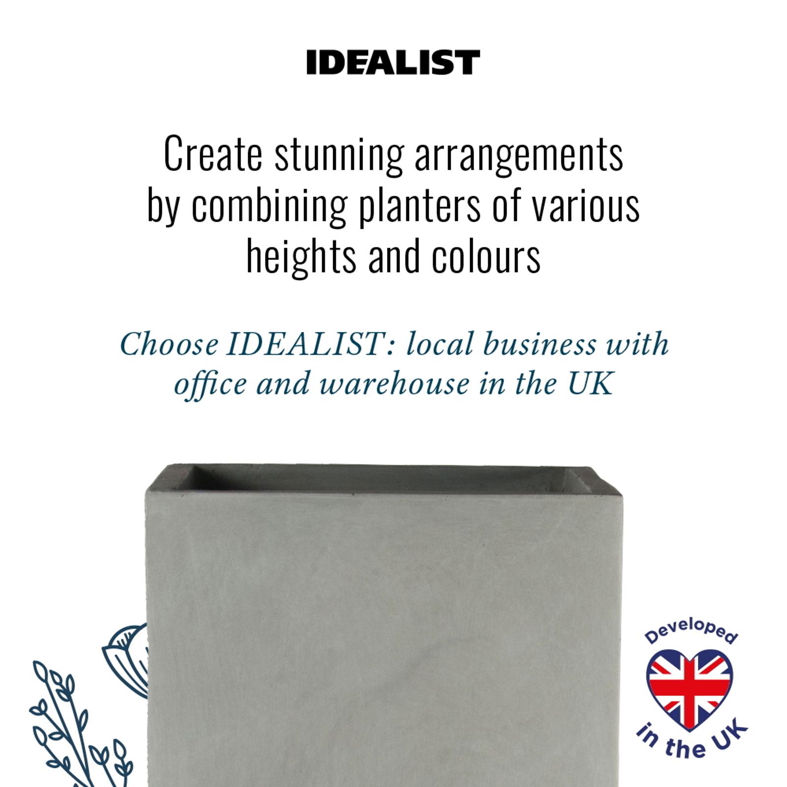 IDEALIST Lite Tall Square Contemporary Light Concrete Planter