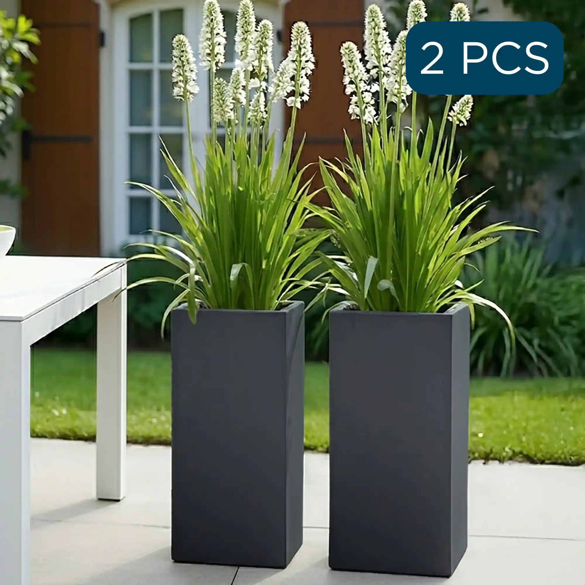 IDEALIST Lite Tall Square Contemporary Light Concrete Planter Set