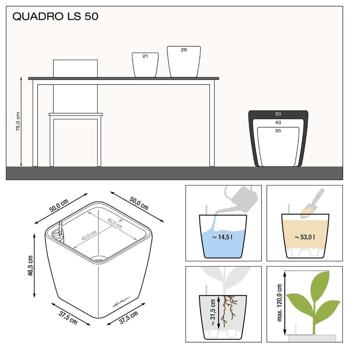 LECHUZA Quadro LS Square Poly Resin Self-watering Planter