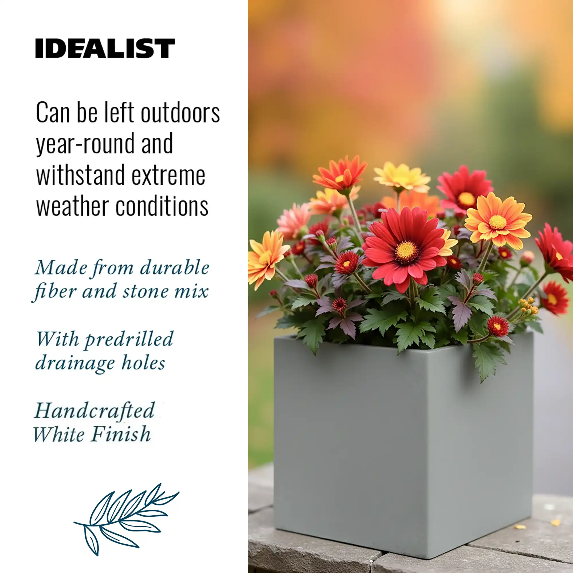 IDEALIST Lite Square Box Contemporary Light Concrete Planter