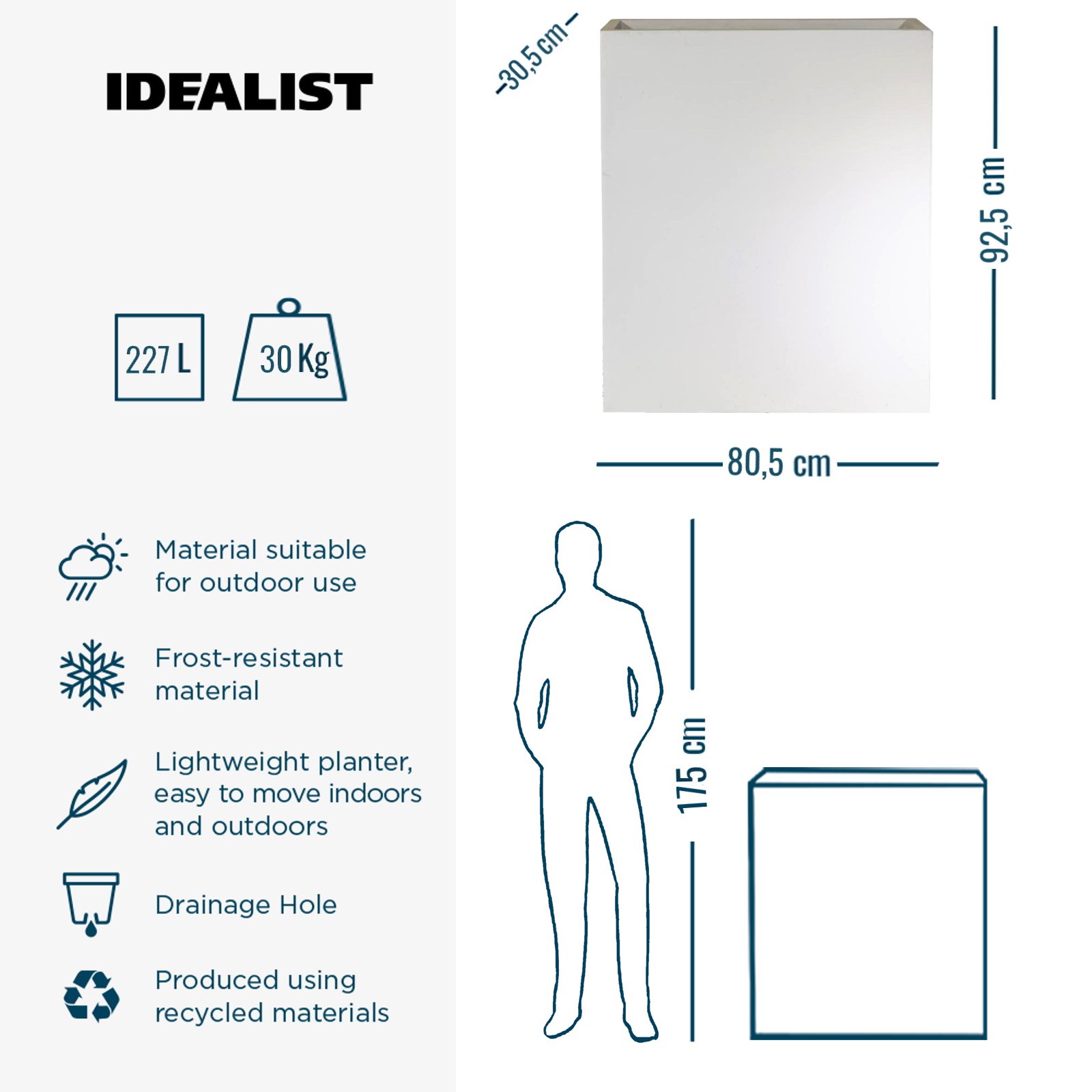 IDEALIST Lite Narrow Contemporary Light Concrete Trough Planter