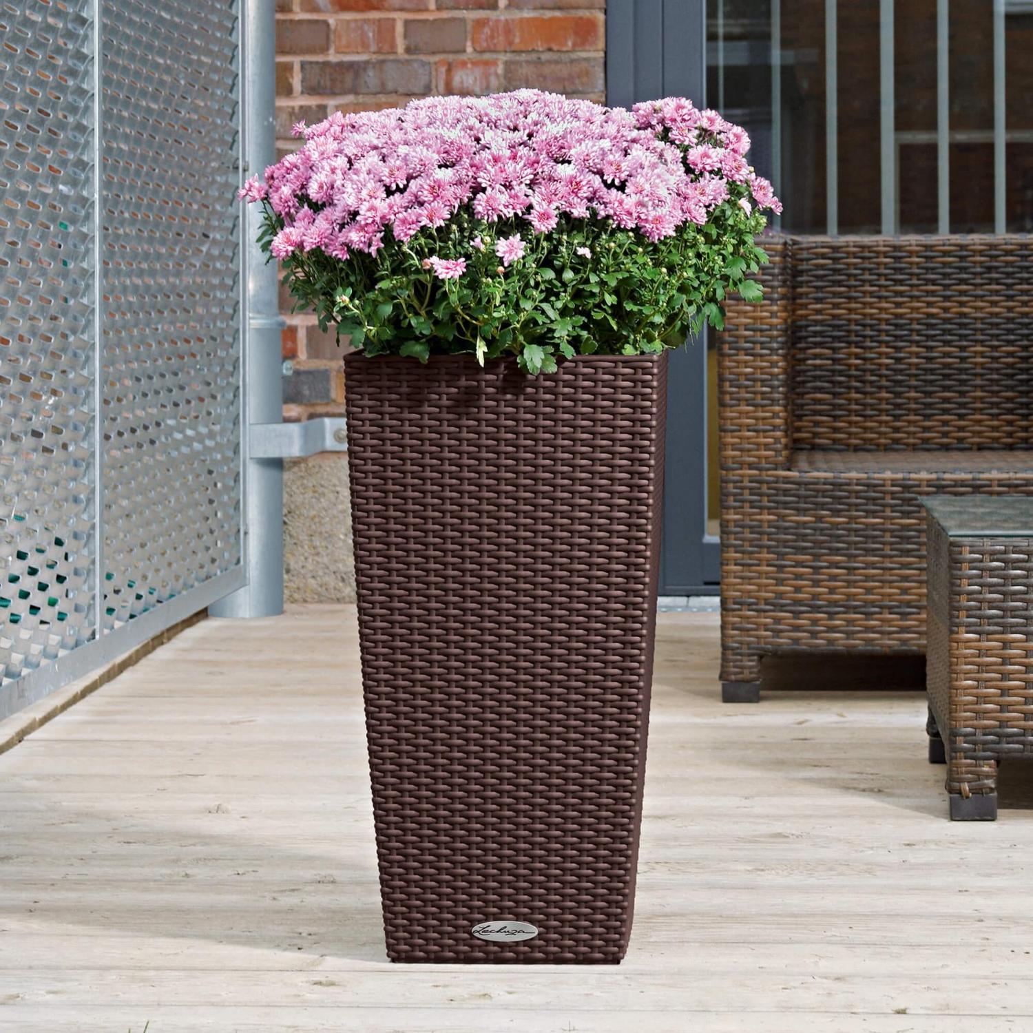 LECHUZA CUBICO Cottage Square Tall Poly Resin Self-watering Planter