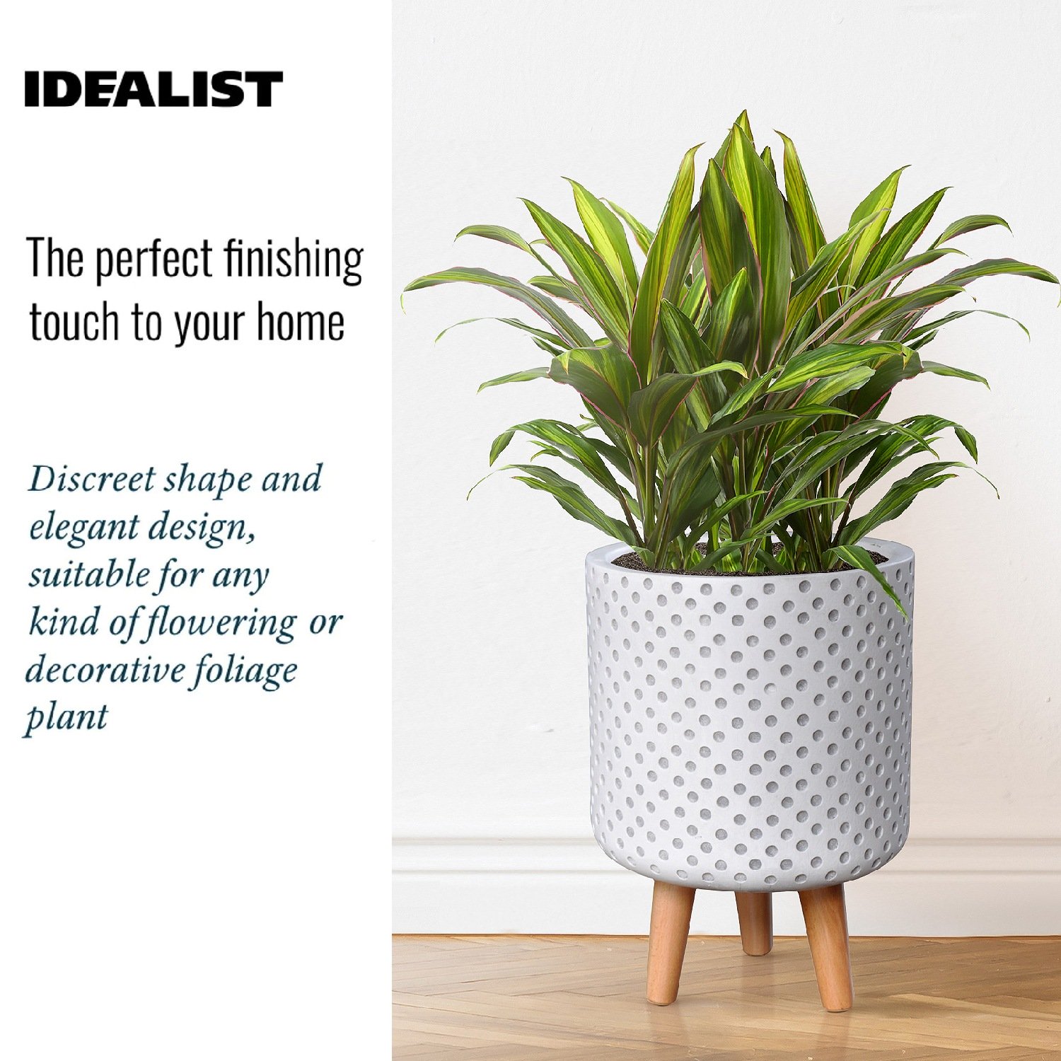 IDEALIST Lite Dotted Style Planter on Legs, Round Plant Pot Indoor