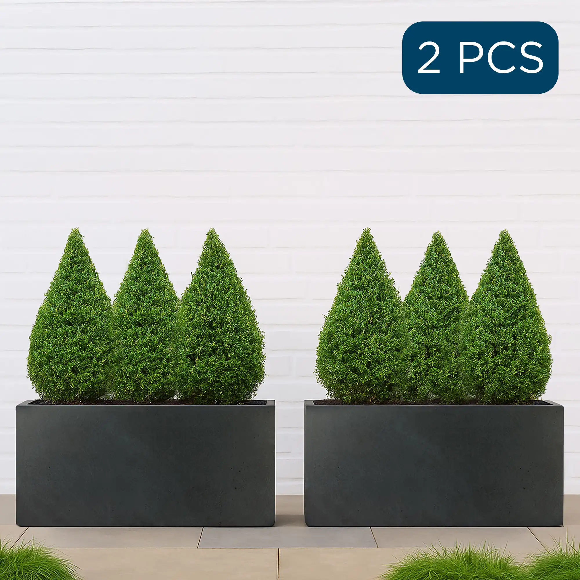 Set of 2 IDEALIST Lite Trough Garden Planters, Light Concrete Outdoor Large Plant Pots