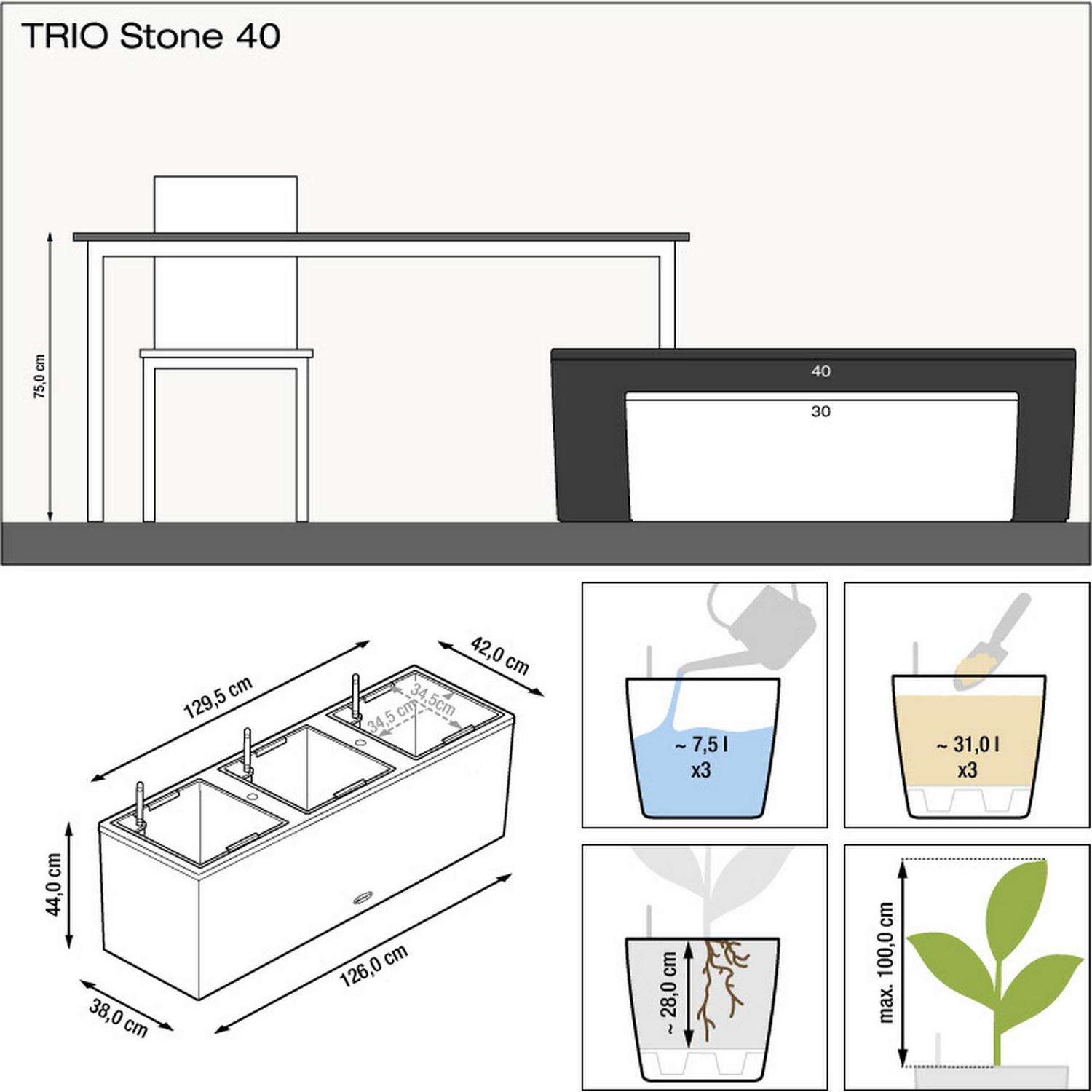 LECHUZA TRIO Stone Trough Poly Resin Self-watering Planter