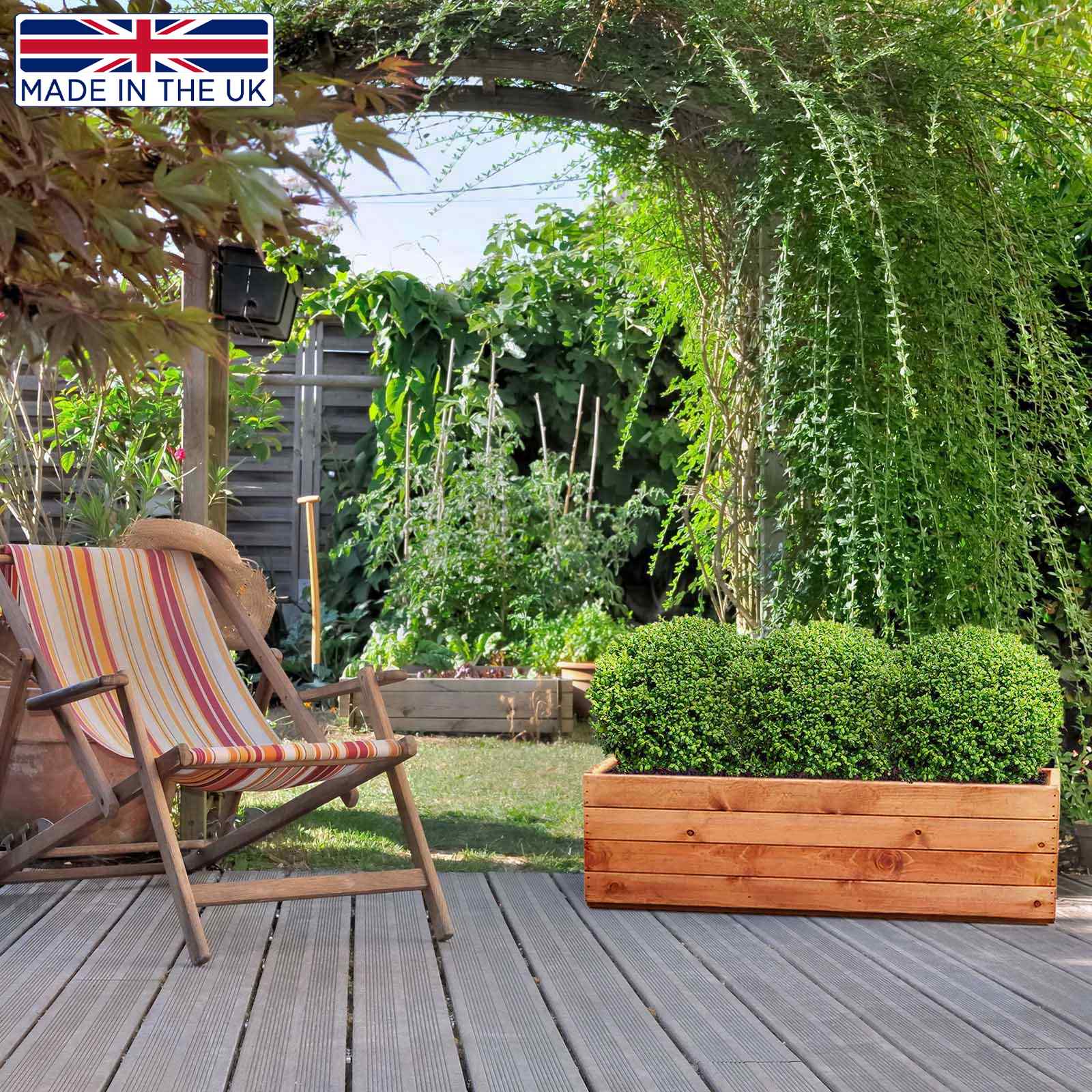 Rustic Scandinavian Redwood Open Trough Outdoor Planter Made in UK by HORTICO