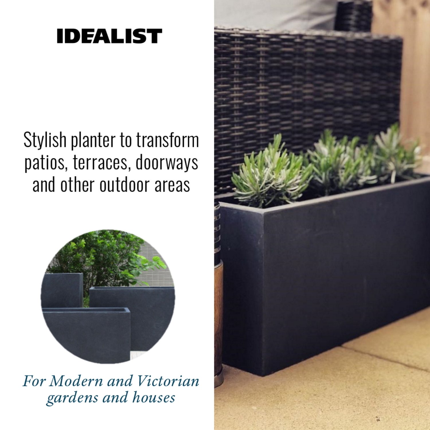 IDEALIST Lite Contemporary Light Concrete High Trough Planter Set