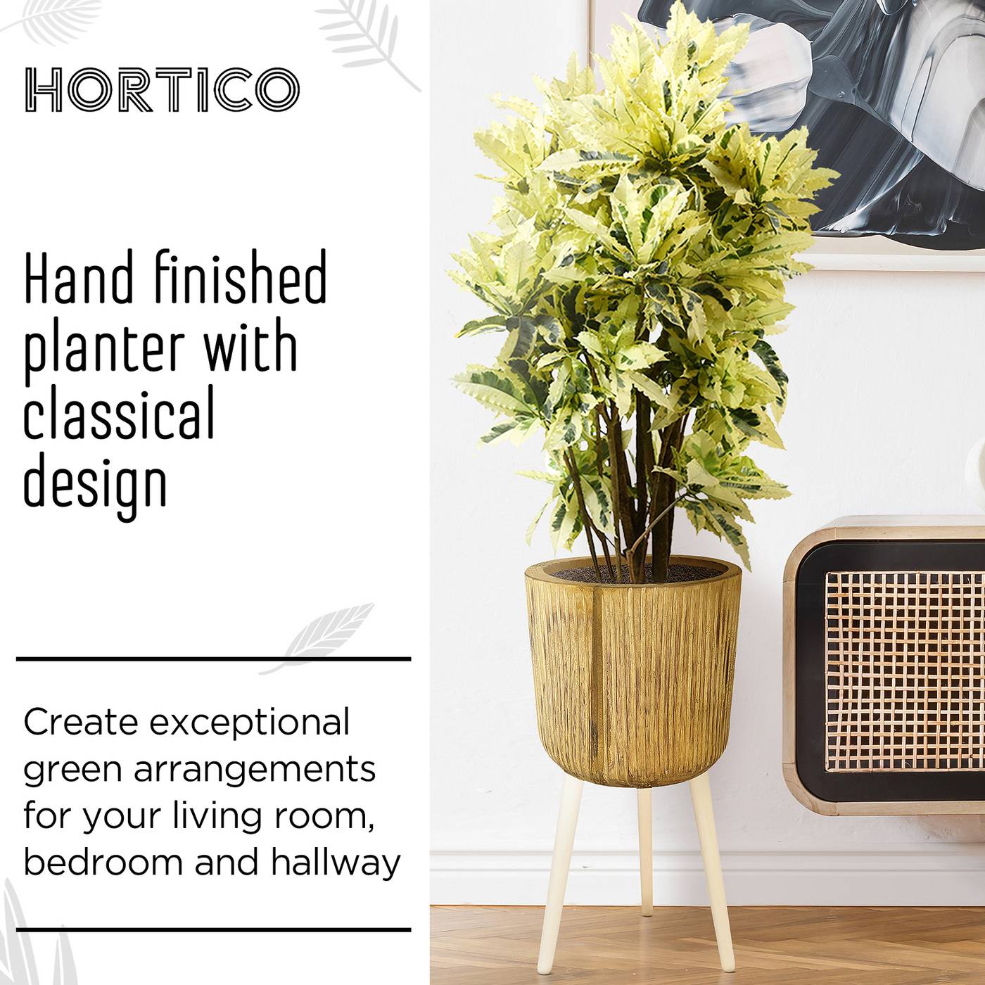 HORTICO RIBBED Wooden House Planter with Legs, Tall Indoor Plant Pot Stand with Waterproof Liner